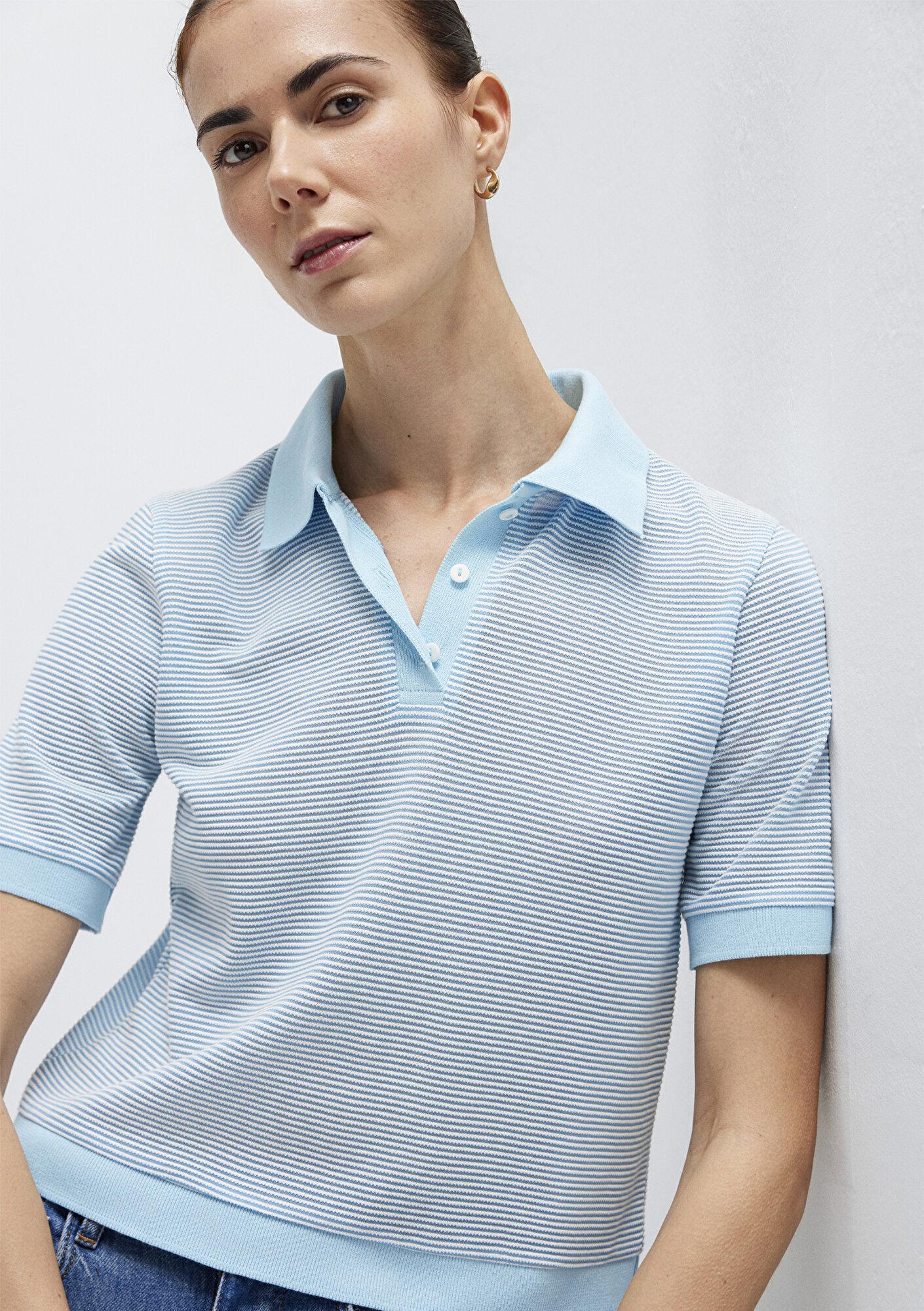 Mavi Çizgili Mavi Polo Tişört Slim Fit / Dar Kesim 1614310-91728