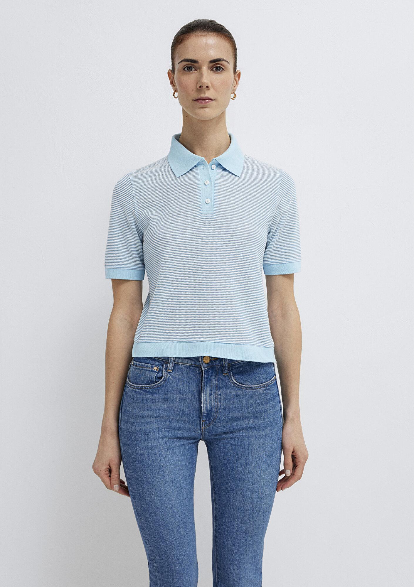 Mavi Çizgili Mavi Polo Tişört Slim Fit / Dar Kesim 1614310-91728