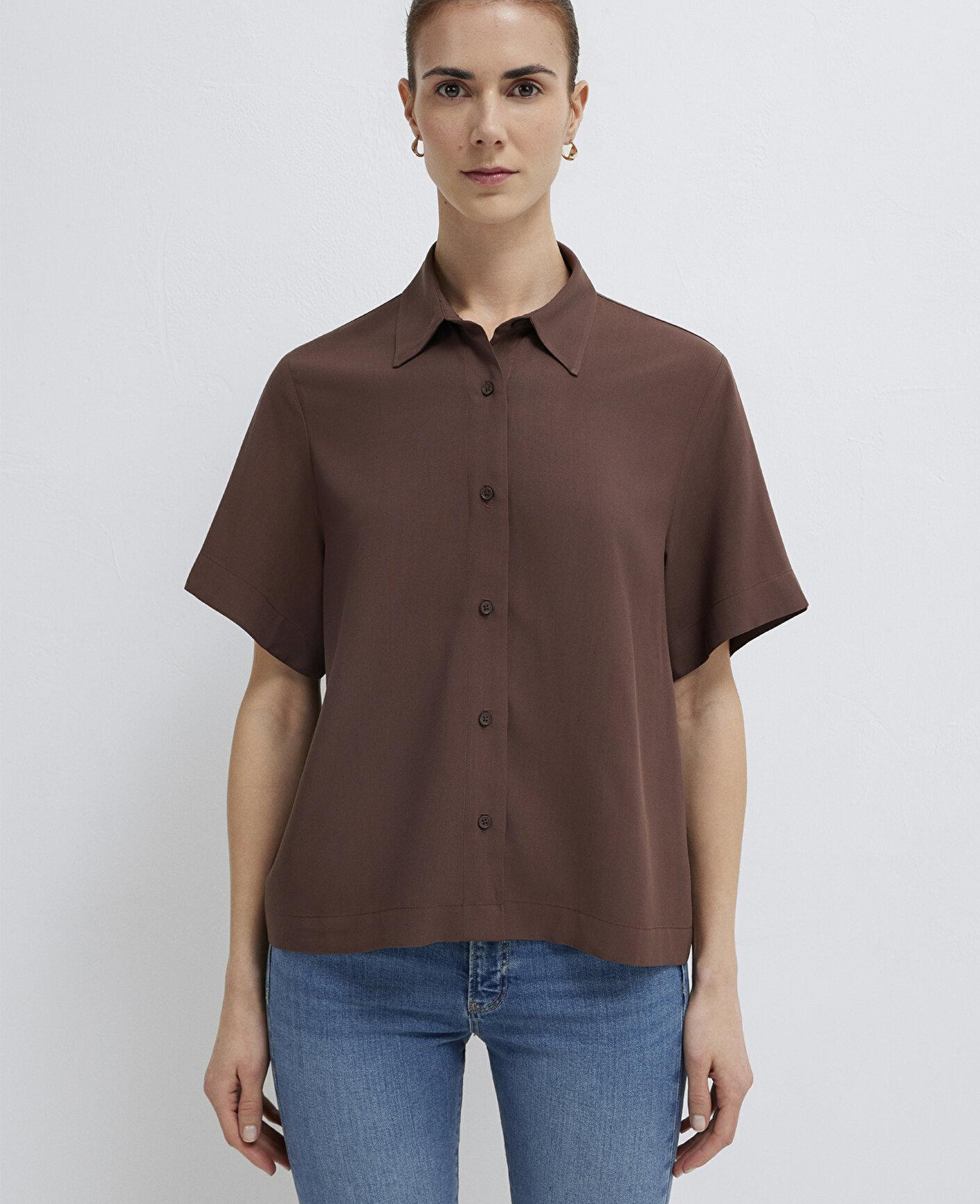 Mavi Kahverengi Gömlek Loose Fit / Bol Rahat Kesim 1211613-87537