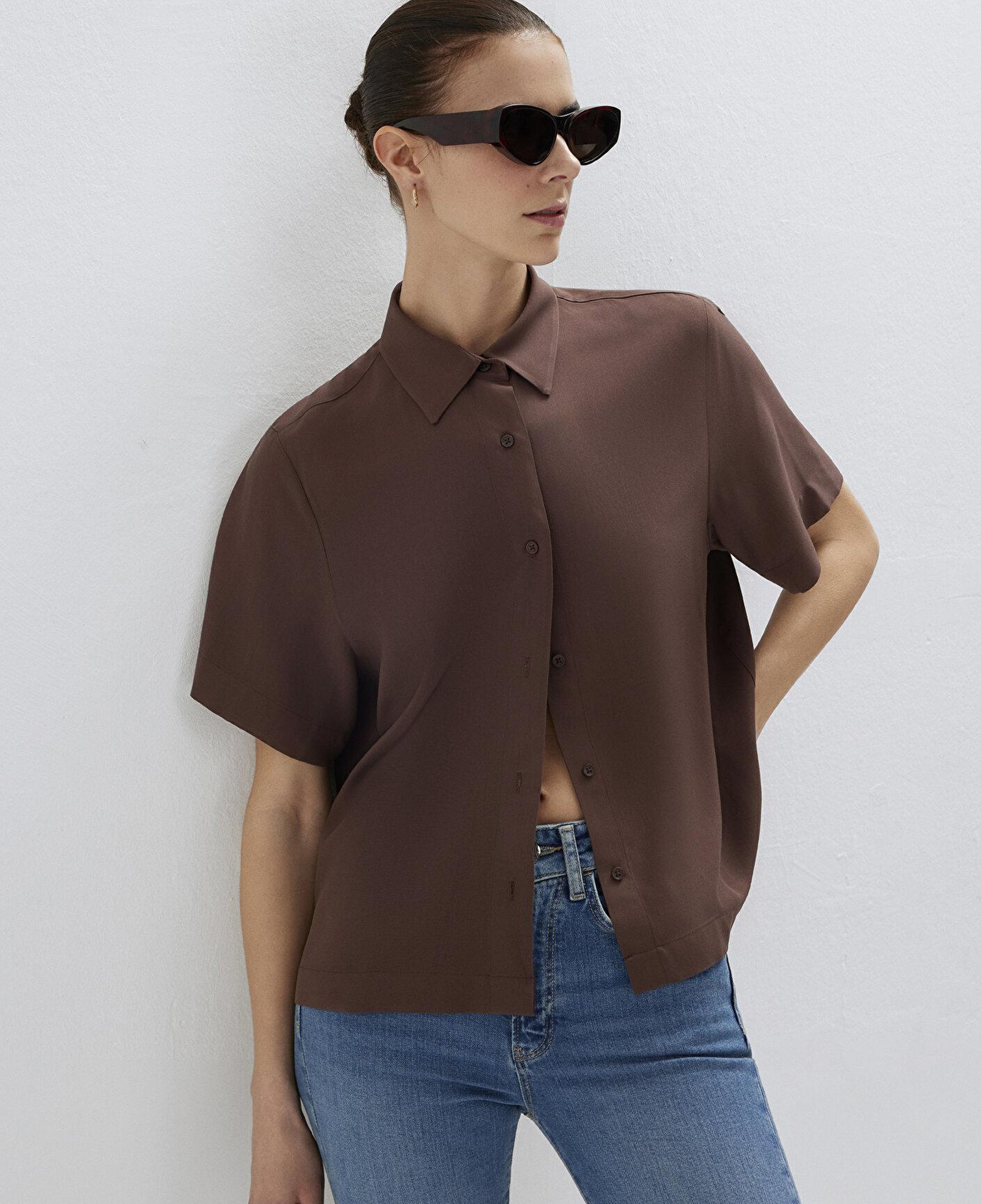 Mavi Kahverengi Gömlek Loose Fit / Bol Rahat Kesim 1211613-87537