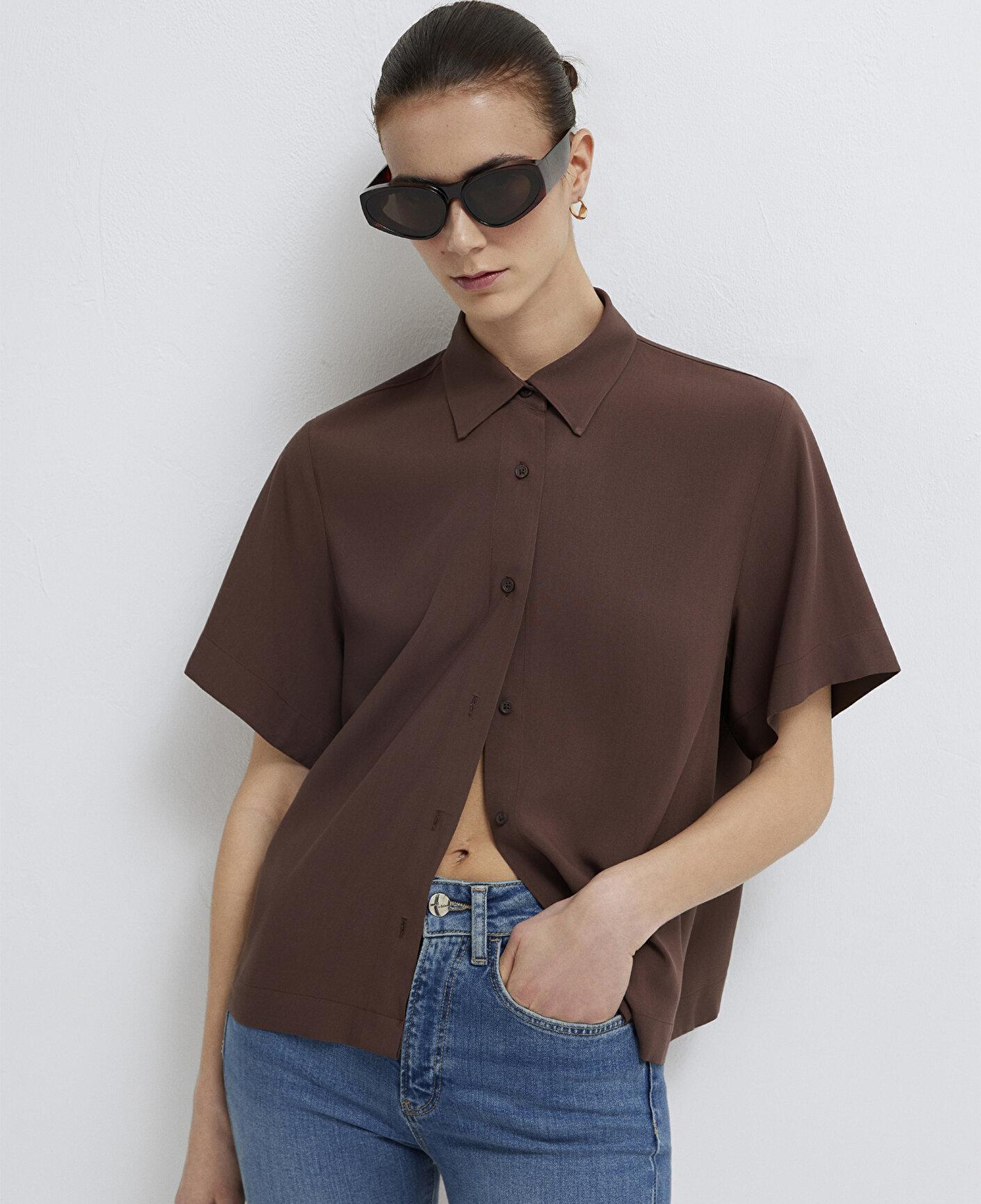 Mavi Kahverengi Gömlek Loose Fit / Bol Rahat Kesim 1211613-87537