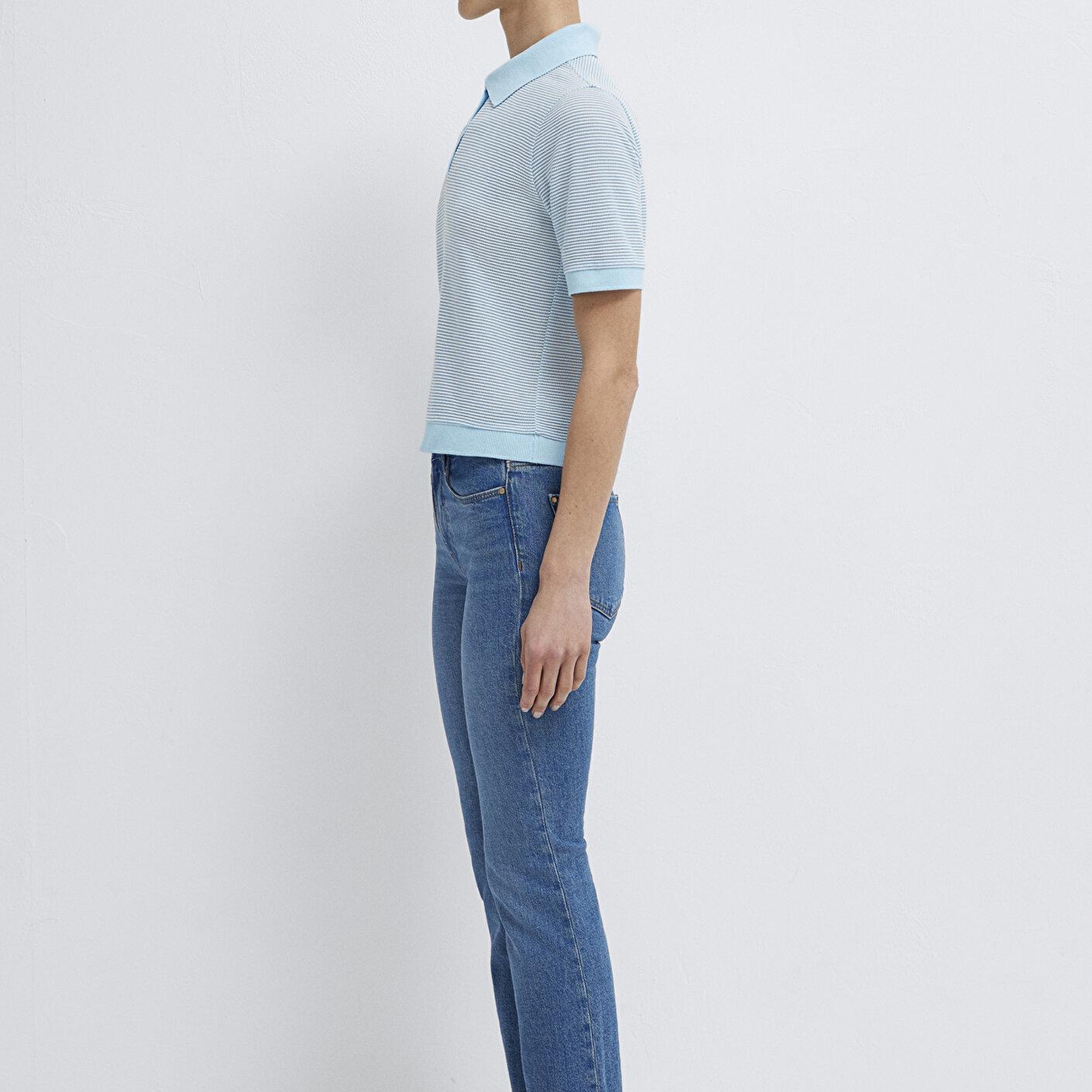 Mavi Çizgili Mavi Polo Tişört Slim Fit / Dar Kesim 1614310-91728