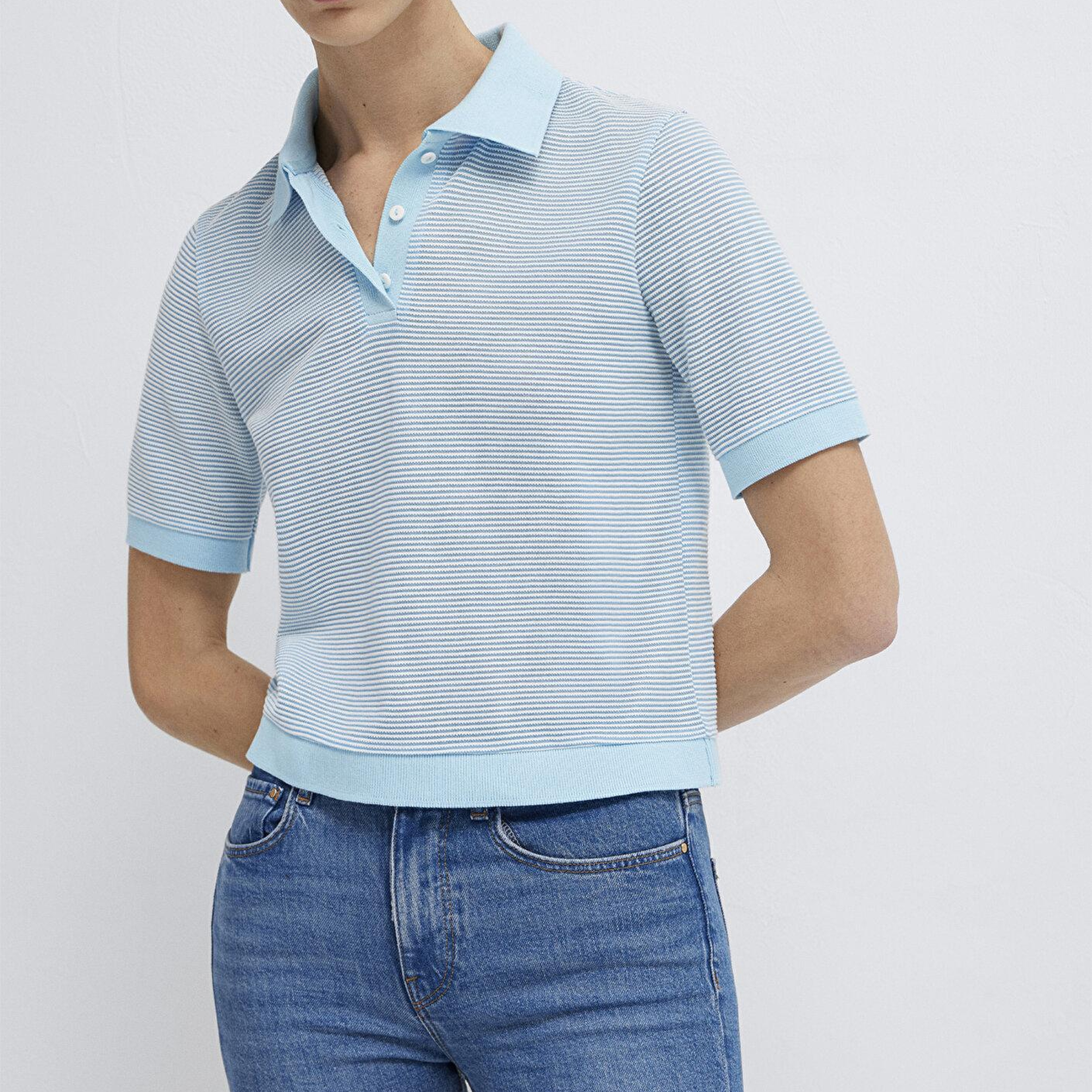 Mavi Çizgili Mavi Polo Tişört Slim Fit / Dar Kesim 1614310-91728