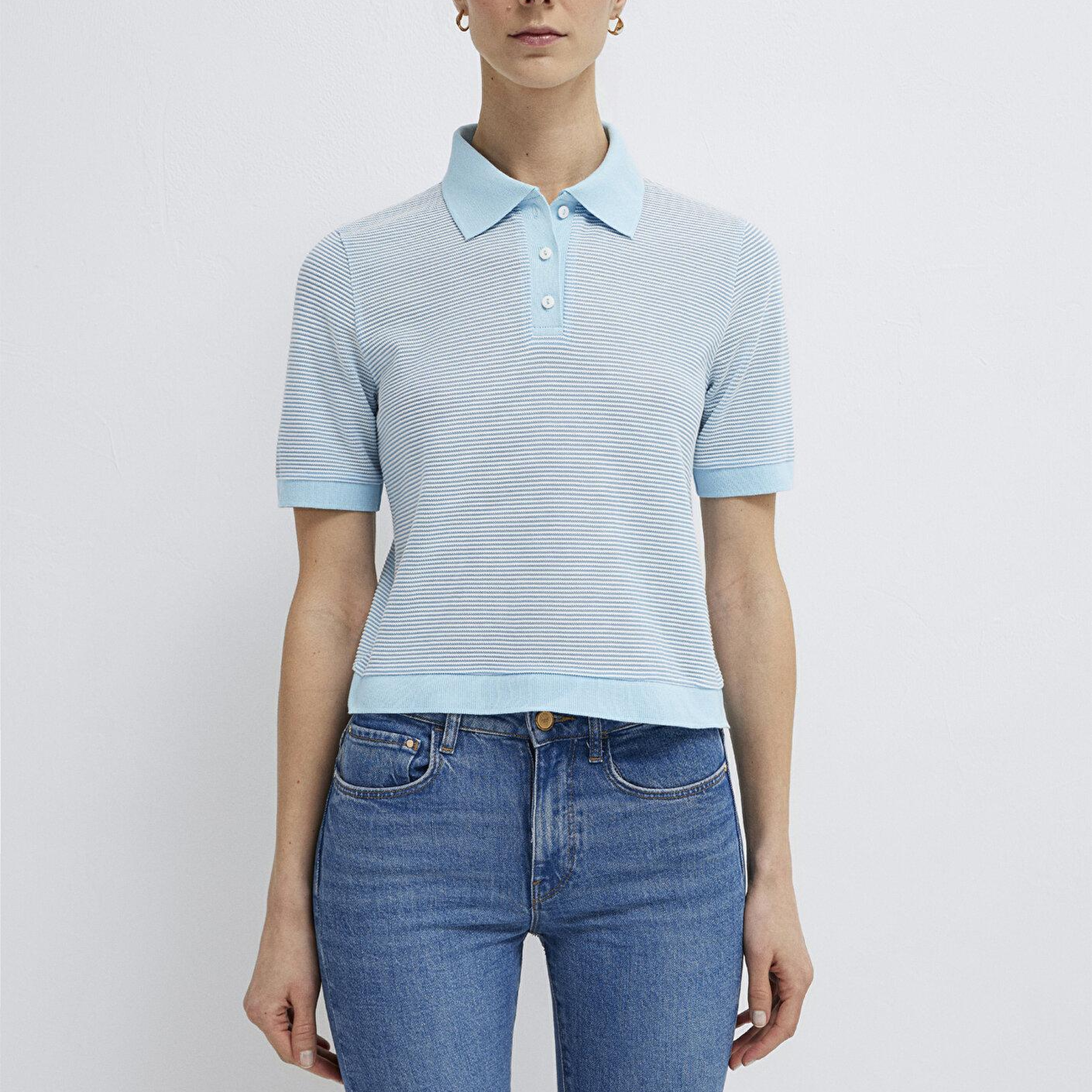 Mavi Çizgili Mavi Polo Tişört Slim Fit / Dar Kesim 1614310-91728