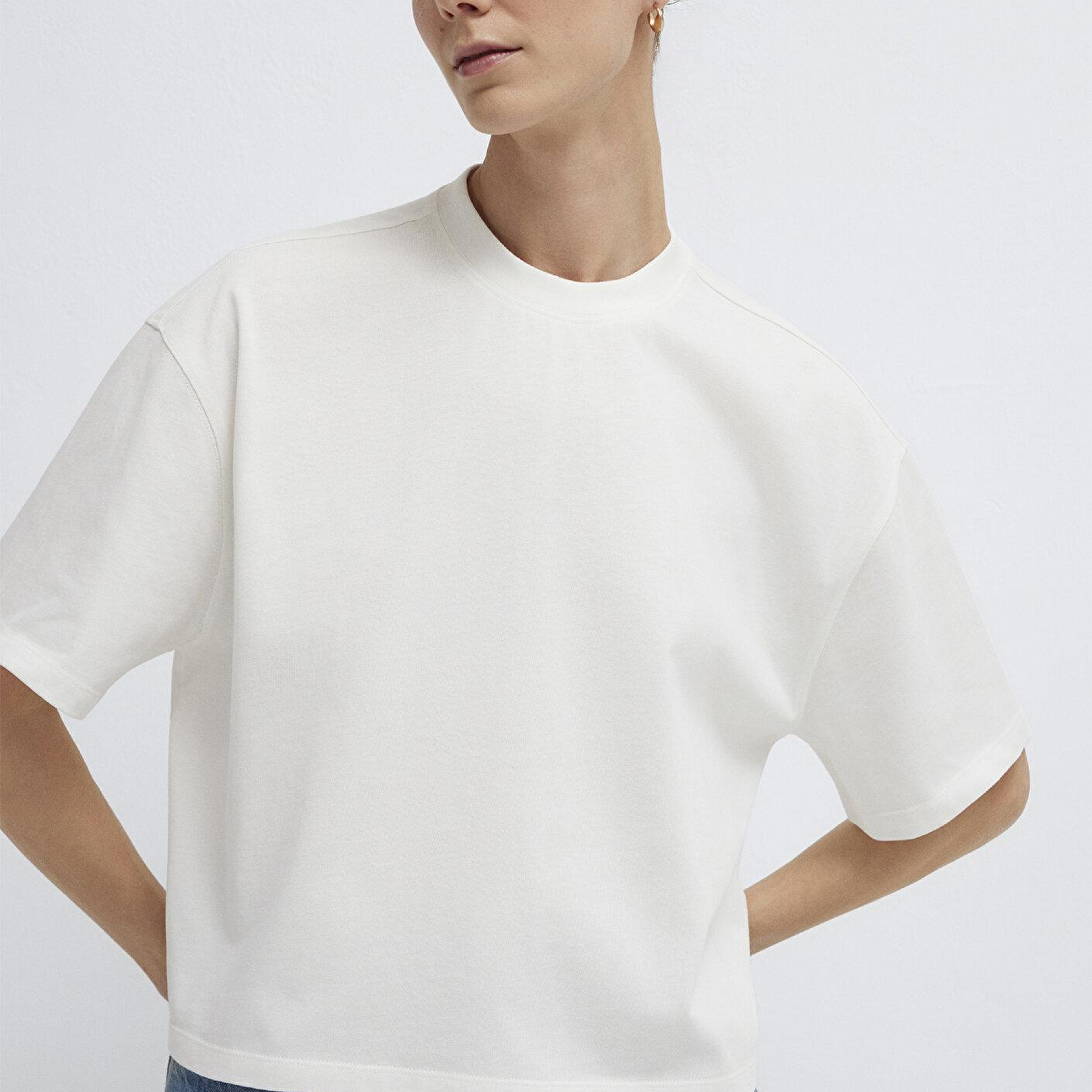 Mavi Ekru Basic Tişört Oversize / Geniş Kesim 1614179-70057