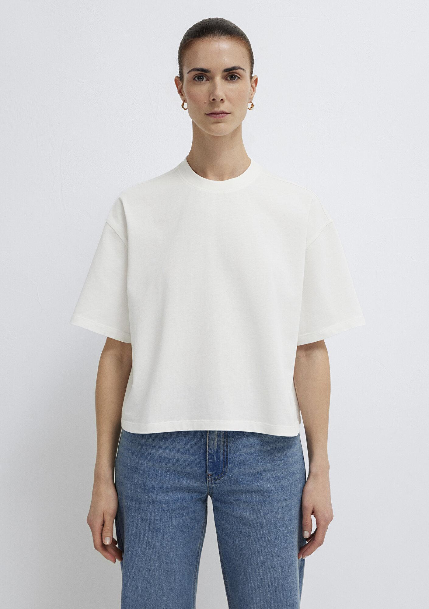 Mavi Ekru Basic Tişört Oversize / Geniş Kesim 1614179-70057
