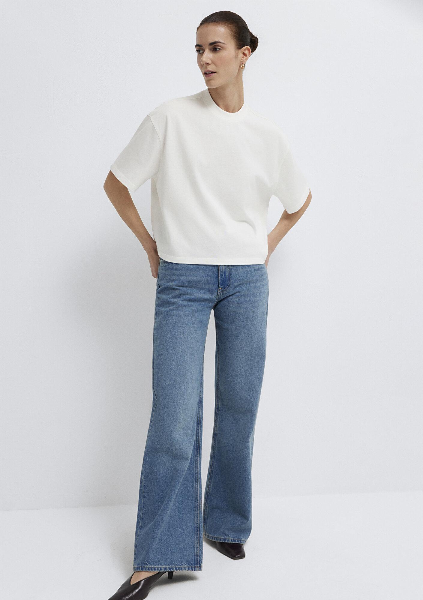 Mavi Ekru Basic Tişört Oversize / Geniş Kesim 1614179-70057