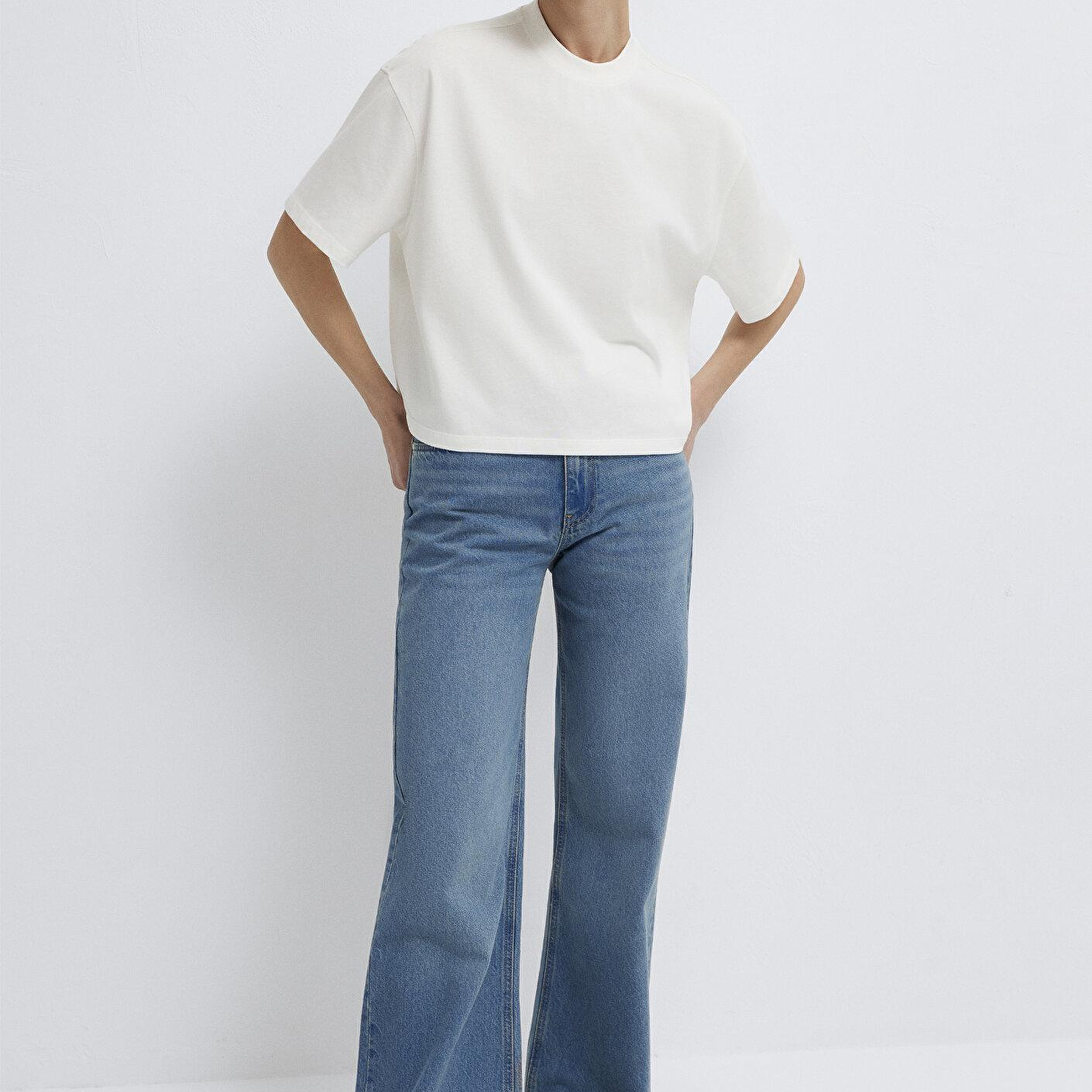Mavi Ekru Basic Tişört Oversize / Geniş Kesim 1614179-70057