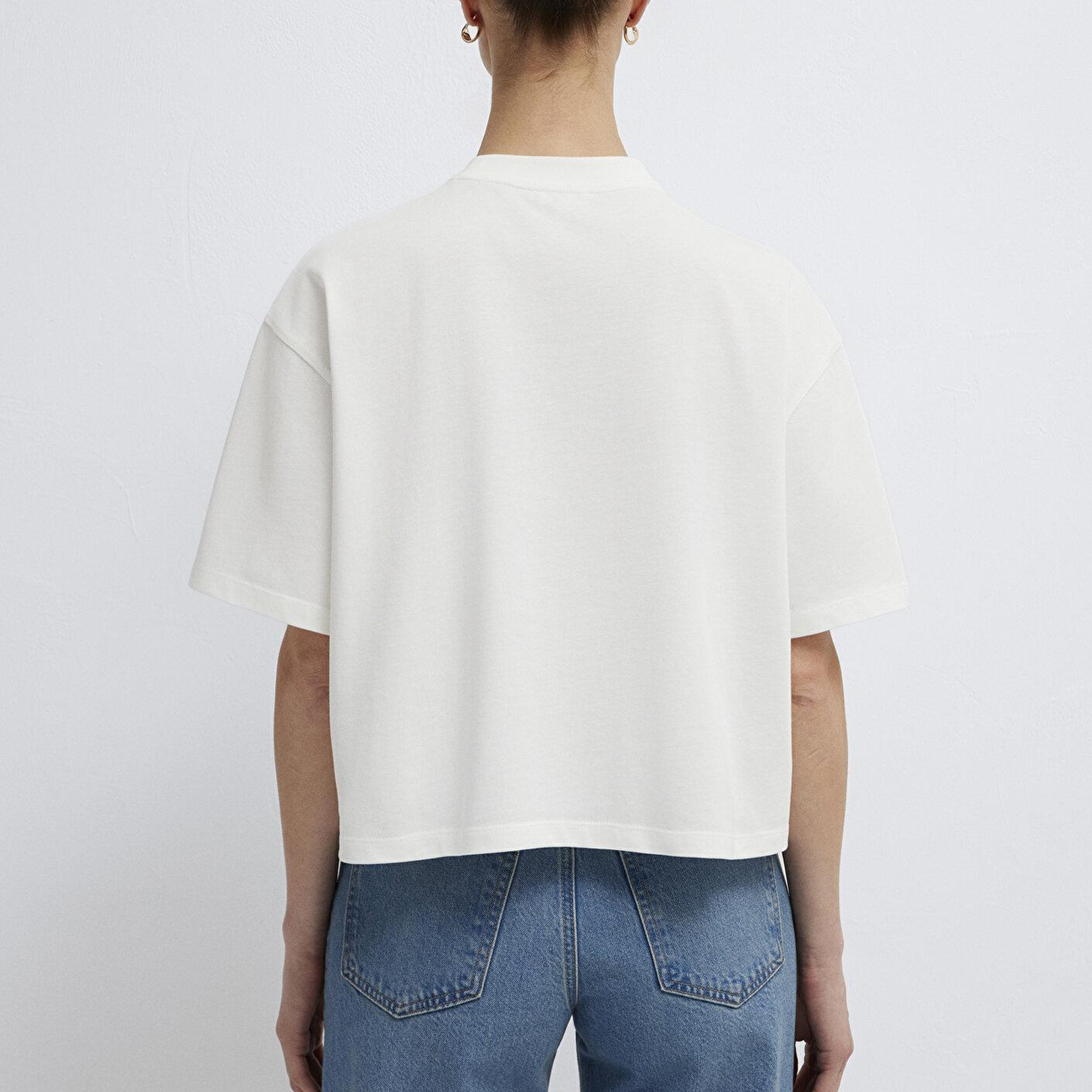 Mavi Ekru Basic Tişört Oversize / Geniş Kesim 1614179-70057