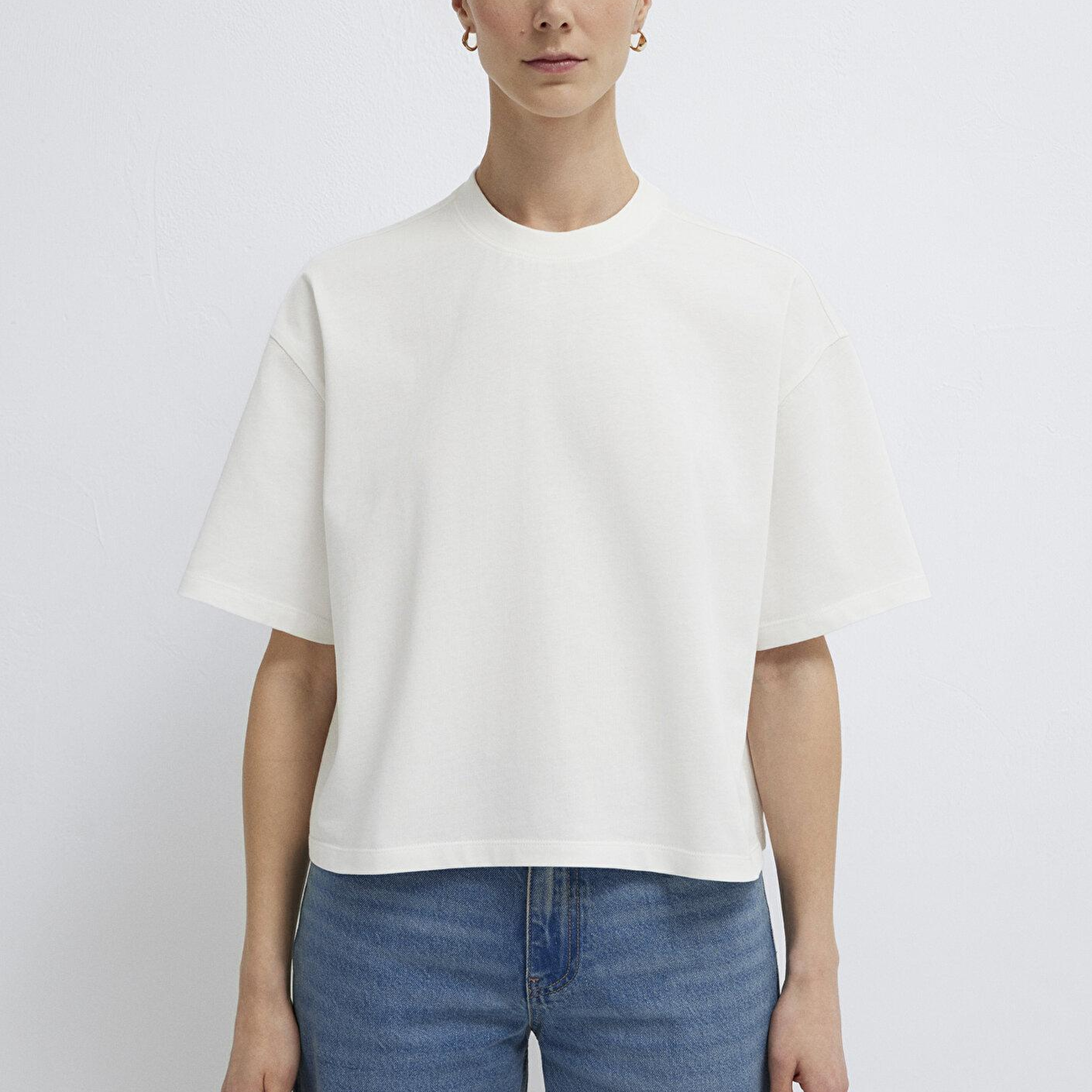 Mavi Ekru Basic Tişört Oversize / Geniş Kesim 1614179-70057