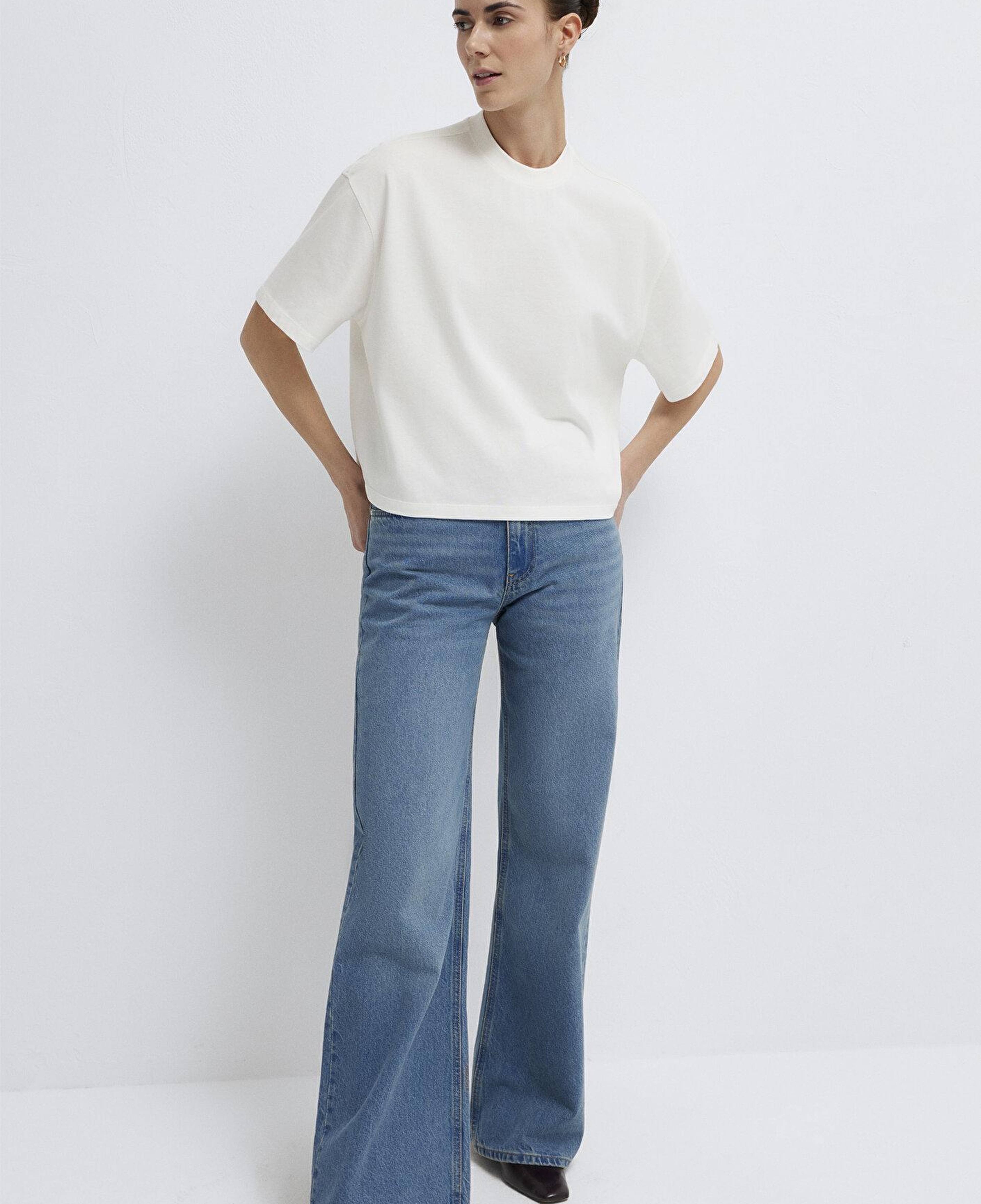 Mavi Ekru Basic Tişört Oversize / Geniş Kesim 1614179-70057
