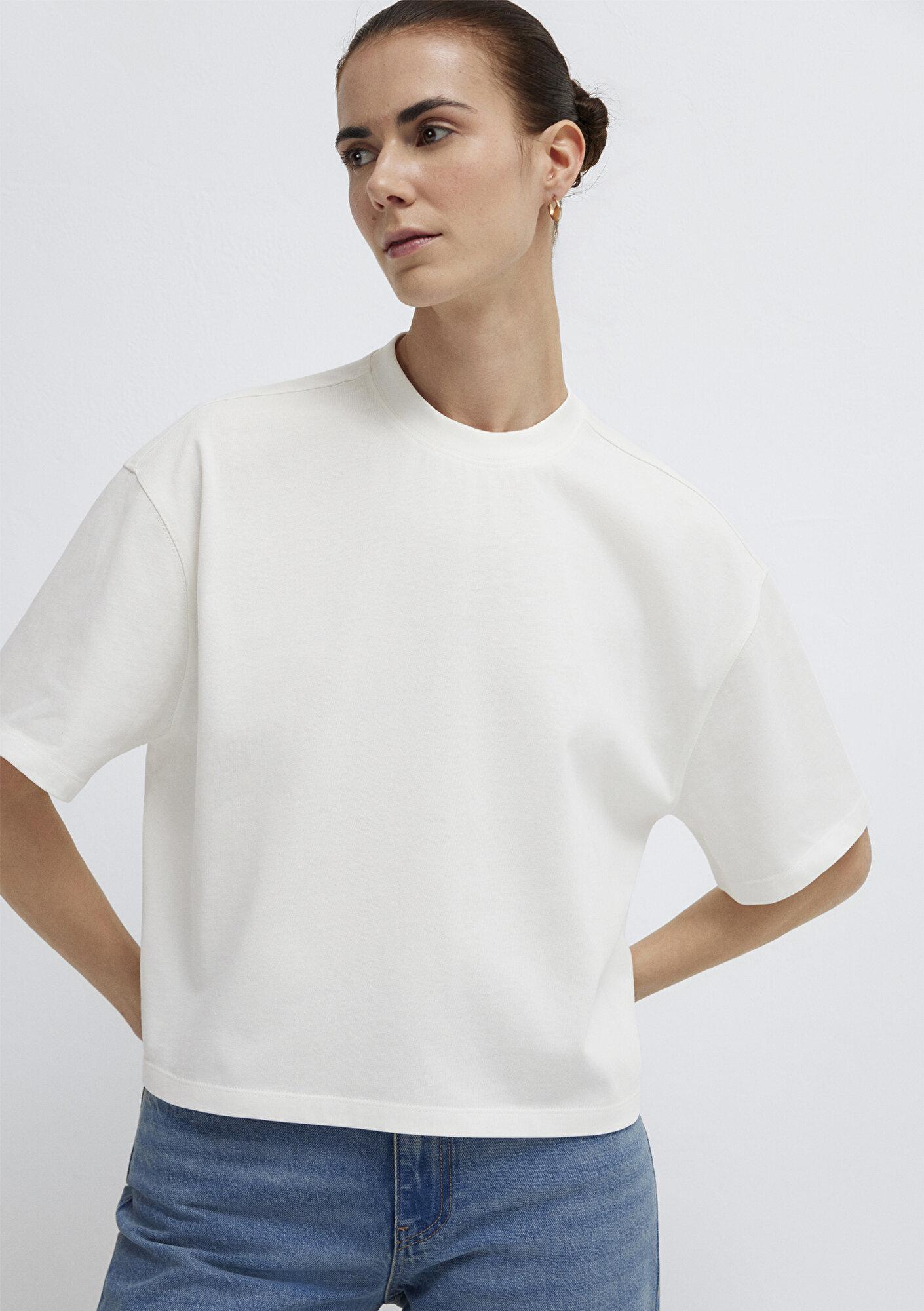 Mavi Ekru Basic Tişört Oversize / Geniş Kesim 1614179-70057