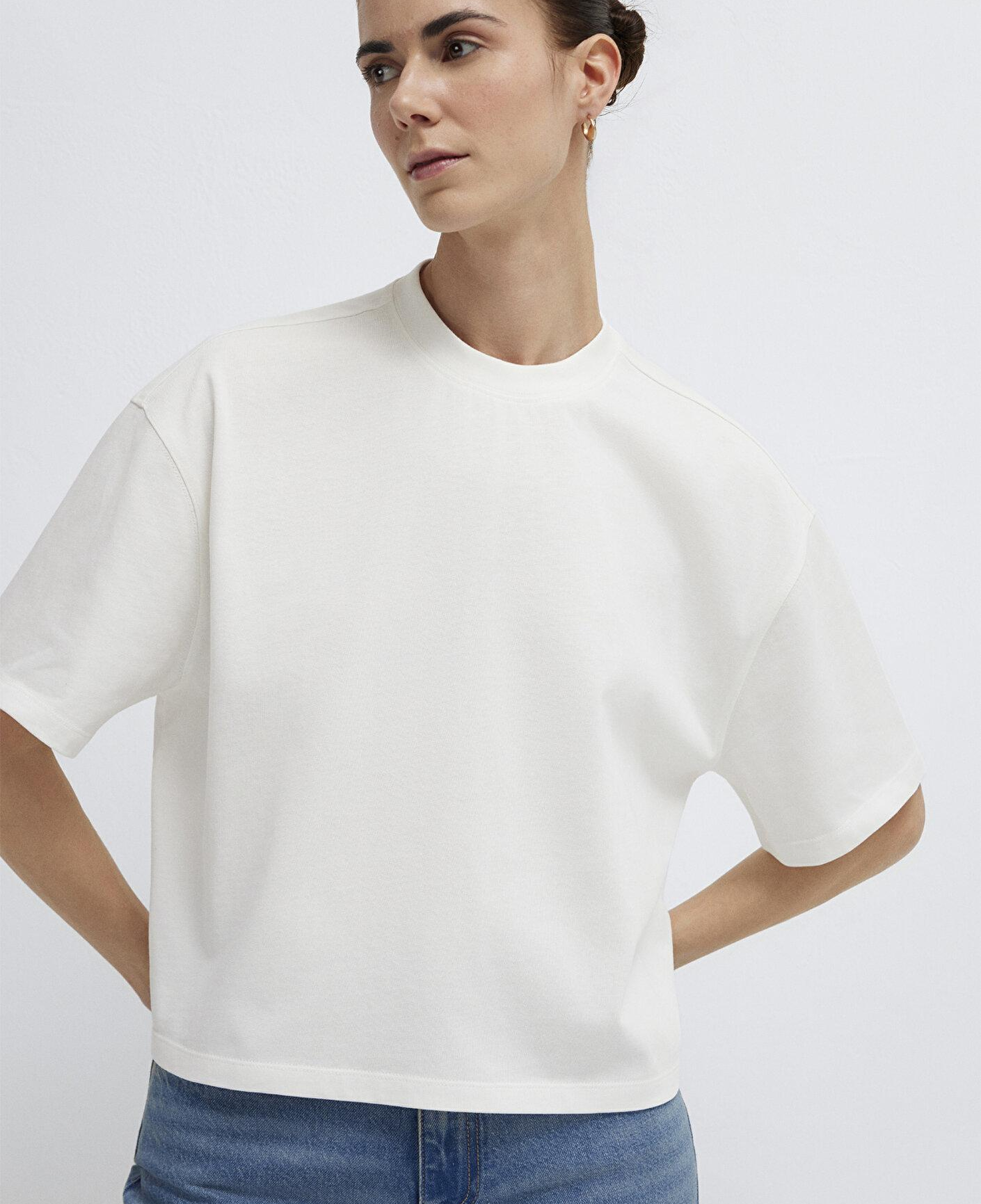 Mavi Ekru Basic Tişört Oversize / Geniş Kesim 1614179-70057