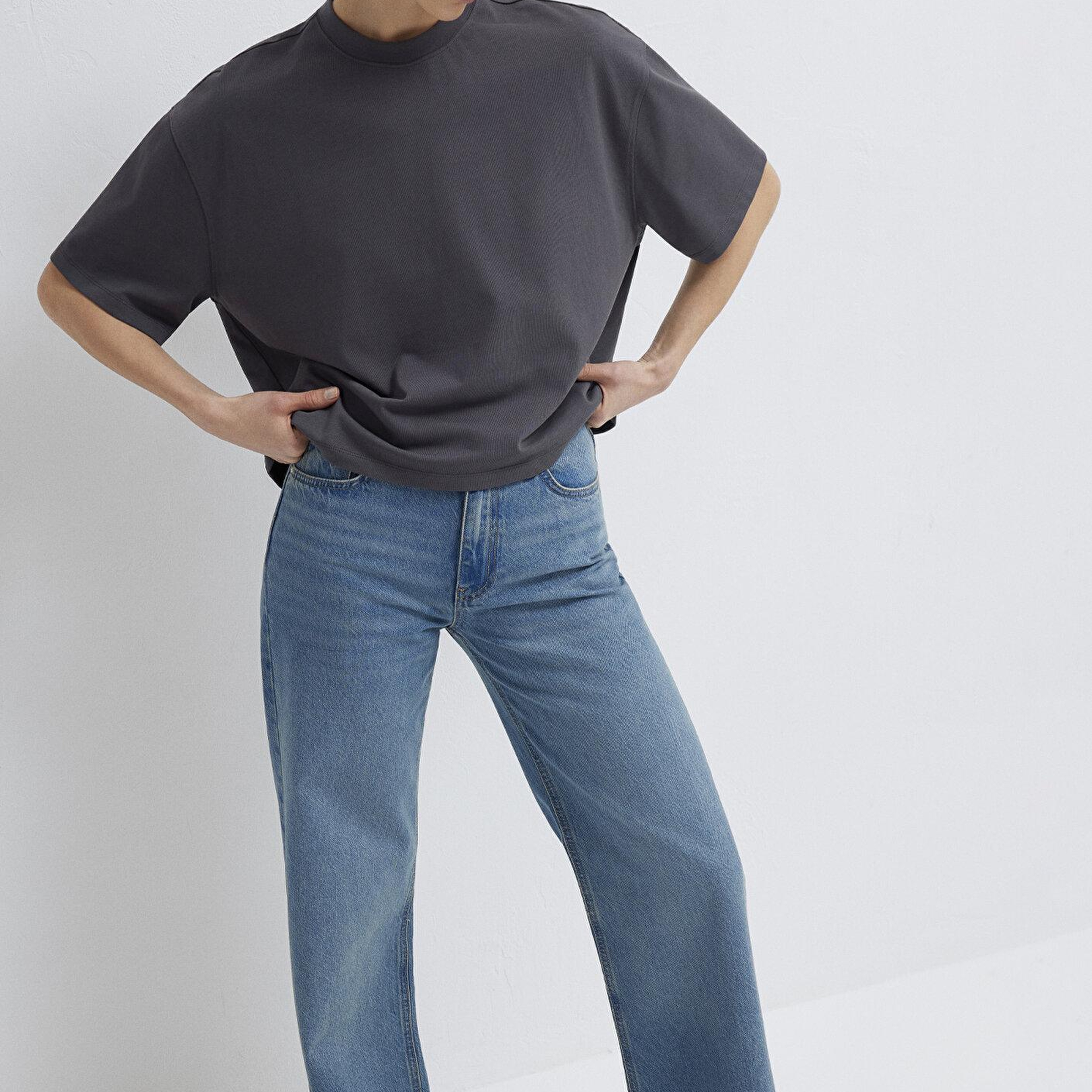 Mavi Antrasit Basic Tişört Oversize / Geniş Kesim 1614179-83620