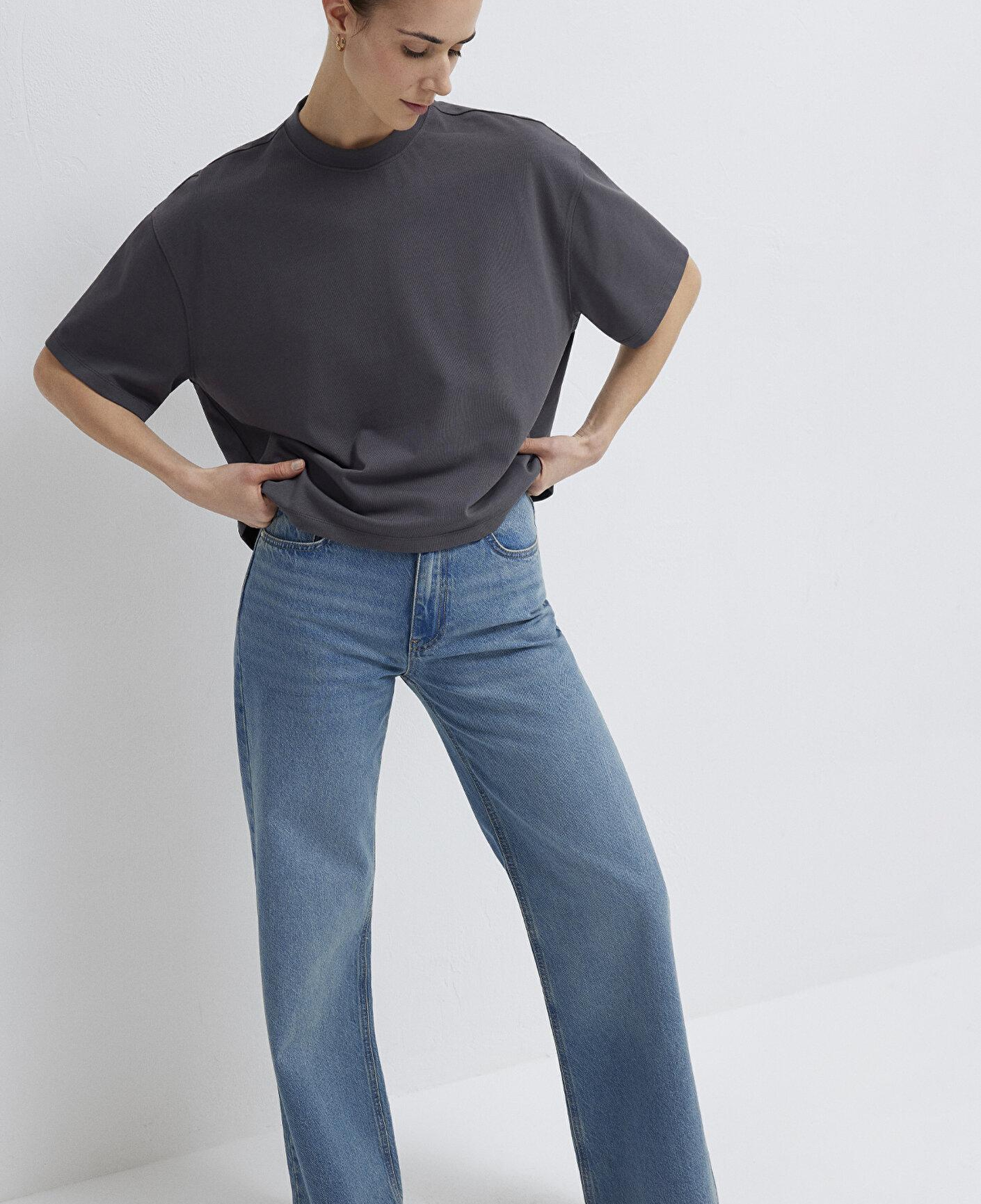 Mavi Antrasit Basic Tişört Oversize / Geniş Kesim 1614179-83620