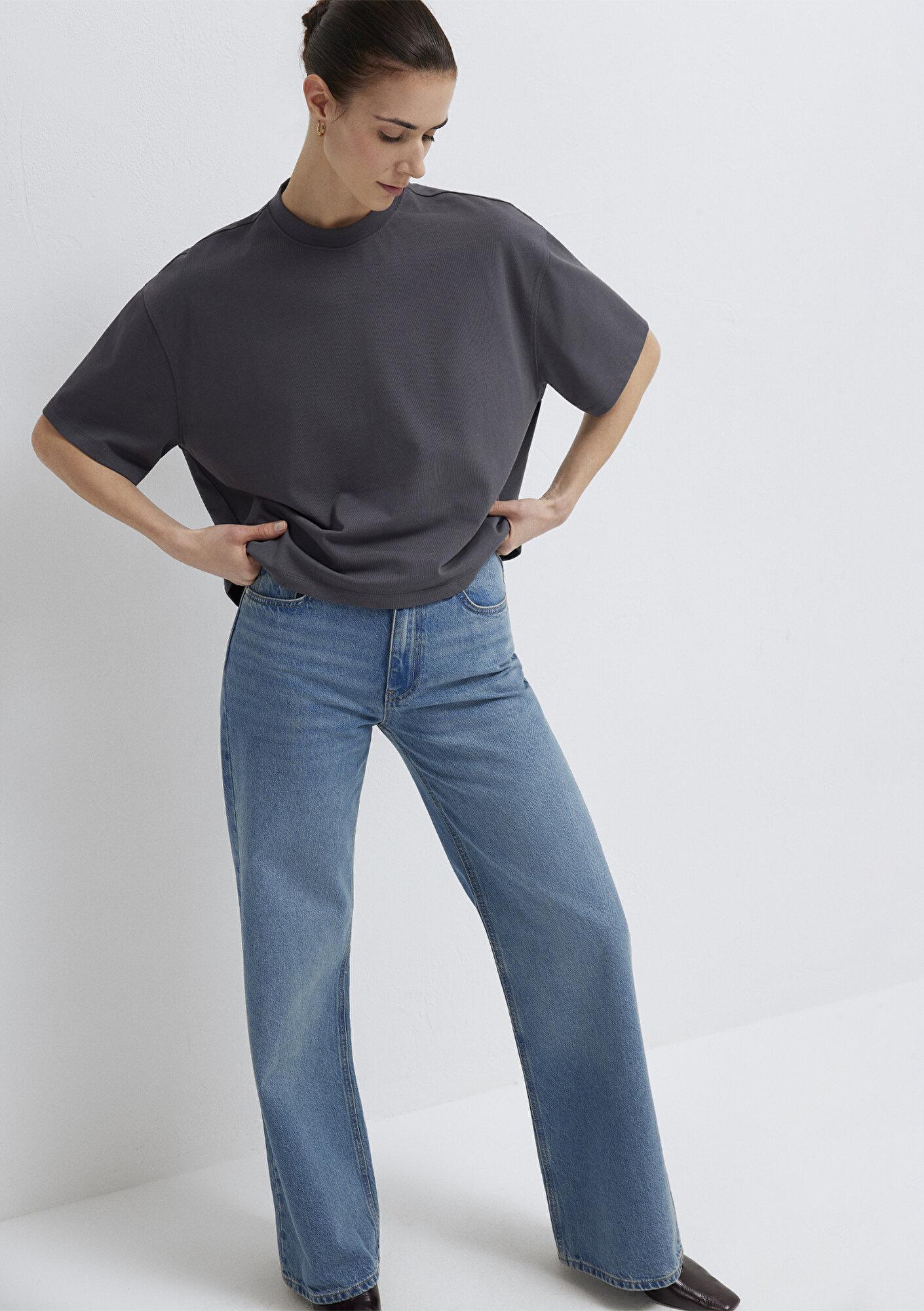 Mavi Antrasit Basic Tişört Oversize / Geniş Kesim 1614179-83620