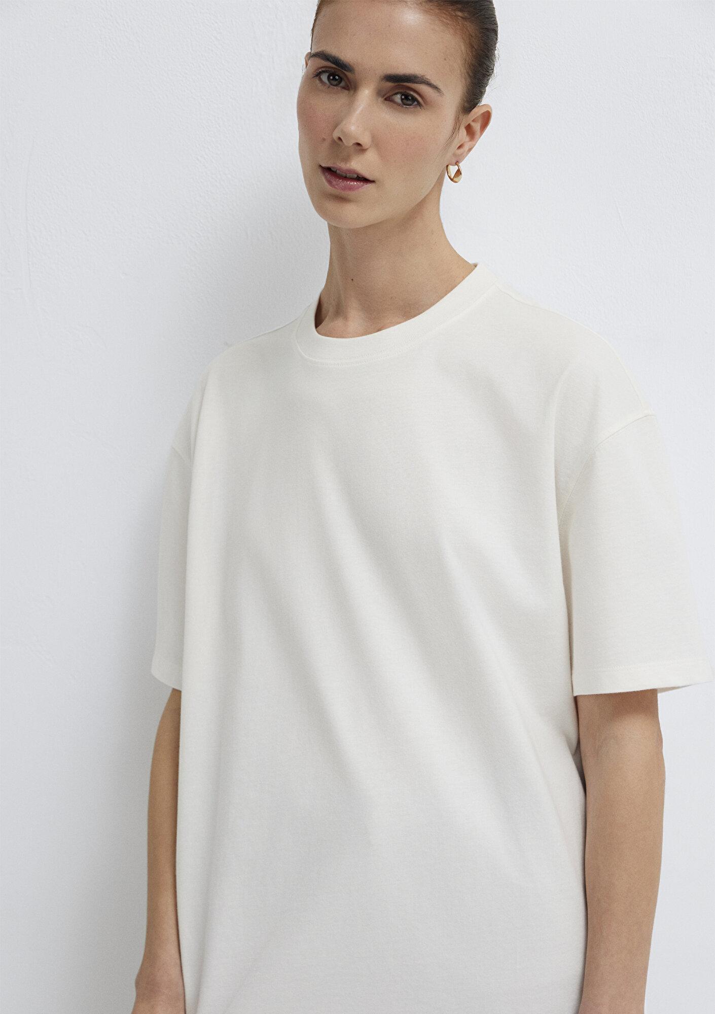 Mavi Ekru Basic Tişört Oversize / Geniş Kesim 1613903-80194