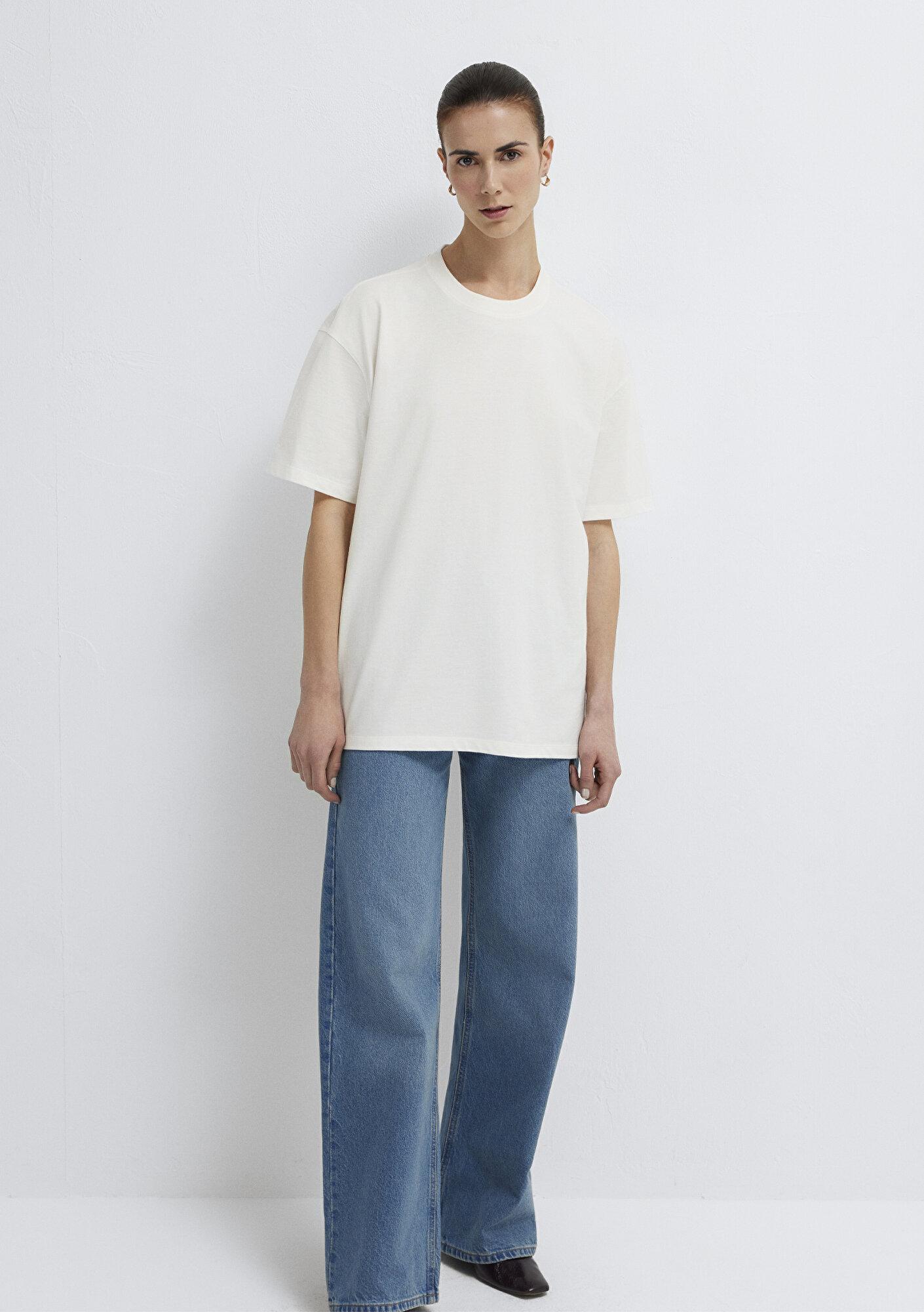 Mavi Ekru Basic Tişört Oversize / Geniş Kesim 1613903-80194