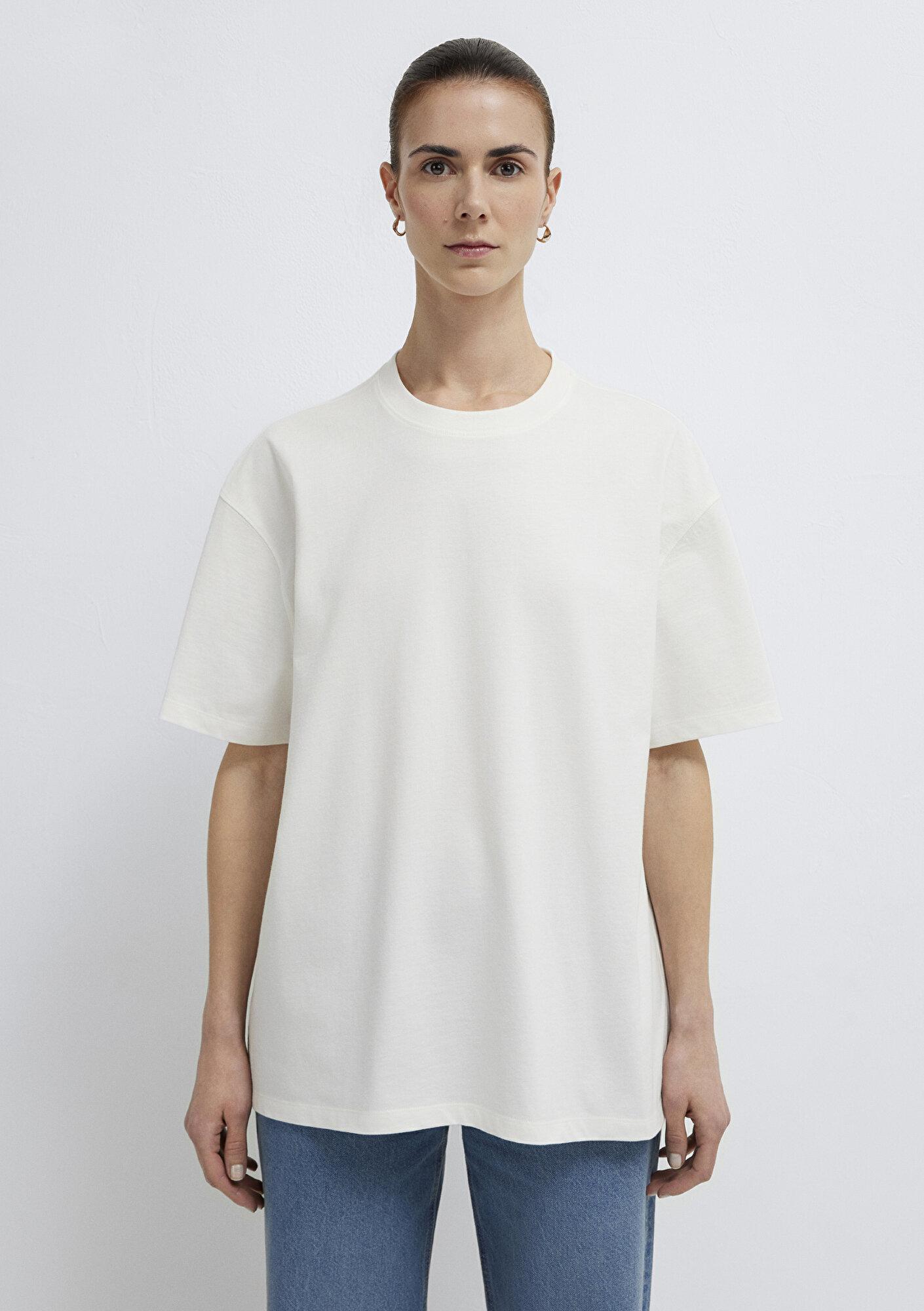 Mavi Ekru Basic Tişört Oversize / Geniş Kesim 1613903-80194