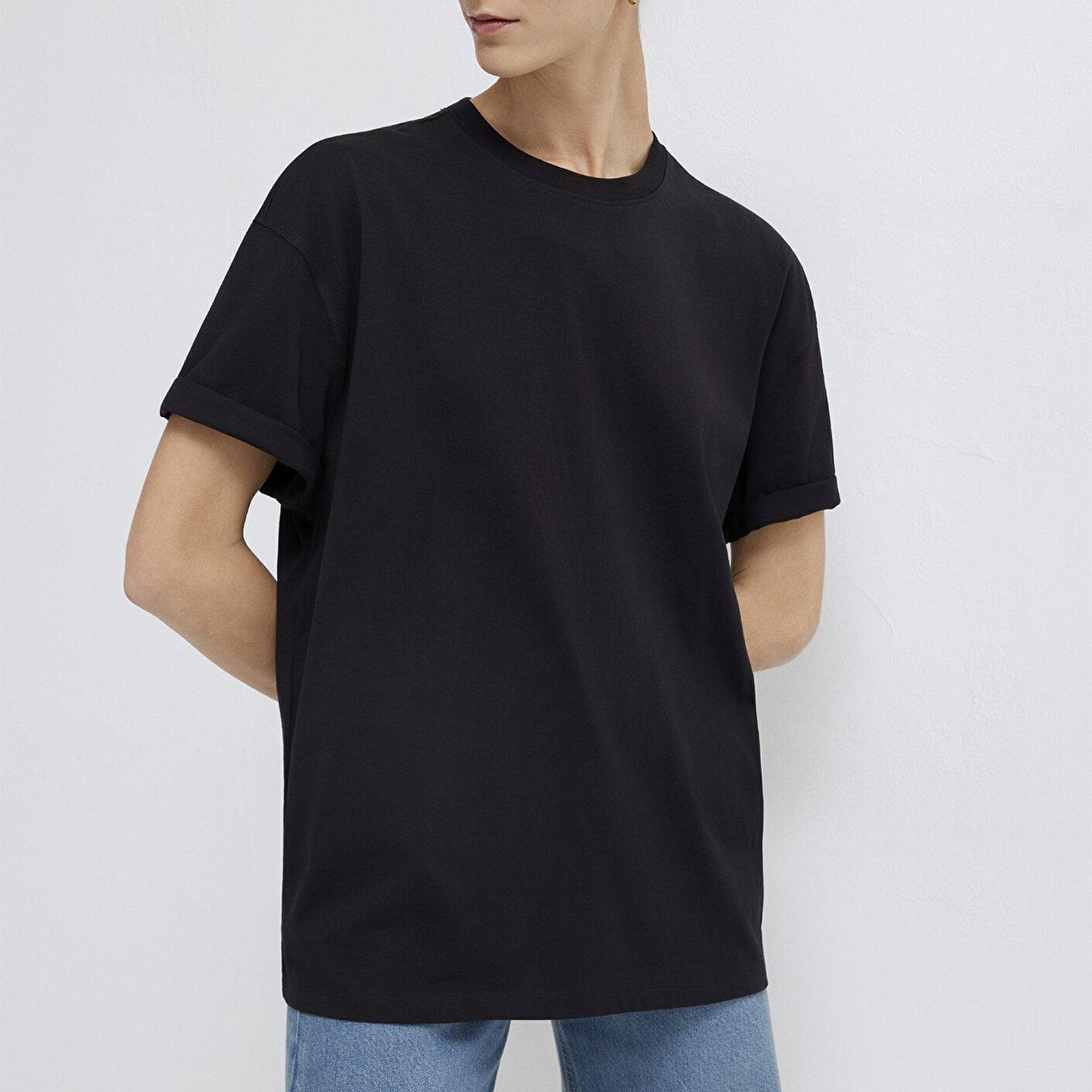 Mavi Siyah Basic Tişört Oversize / Geniş Kesim 1613903-900