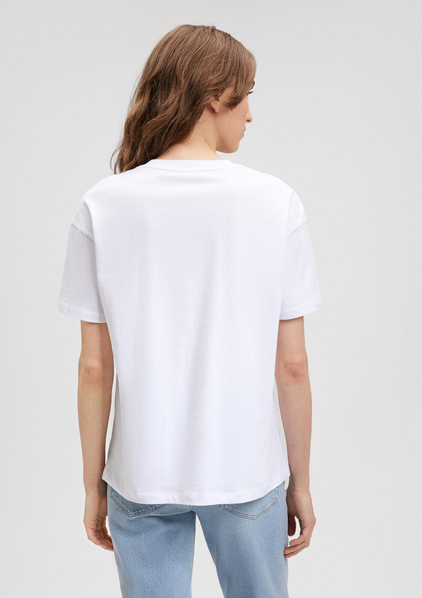 Mavi İstanbul Baskılı Beyaz Tişört Loose Fit / Bol Rahat Kesim 1612843-620