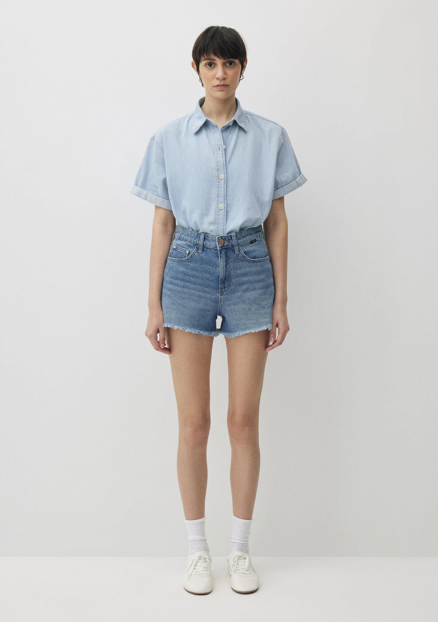 Mavi Cherry 90lar Gölgeli Indigo Mavisi Jean Şort 1410022-87070