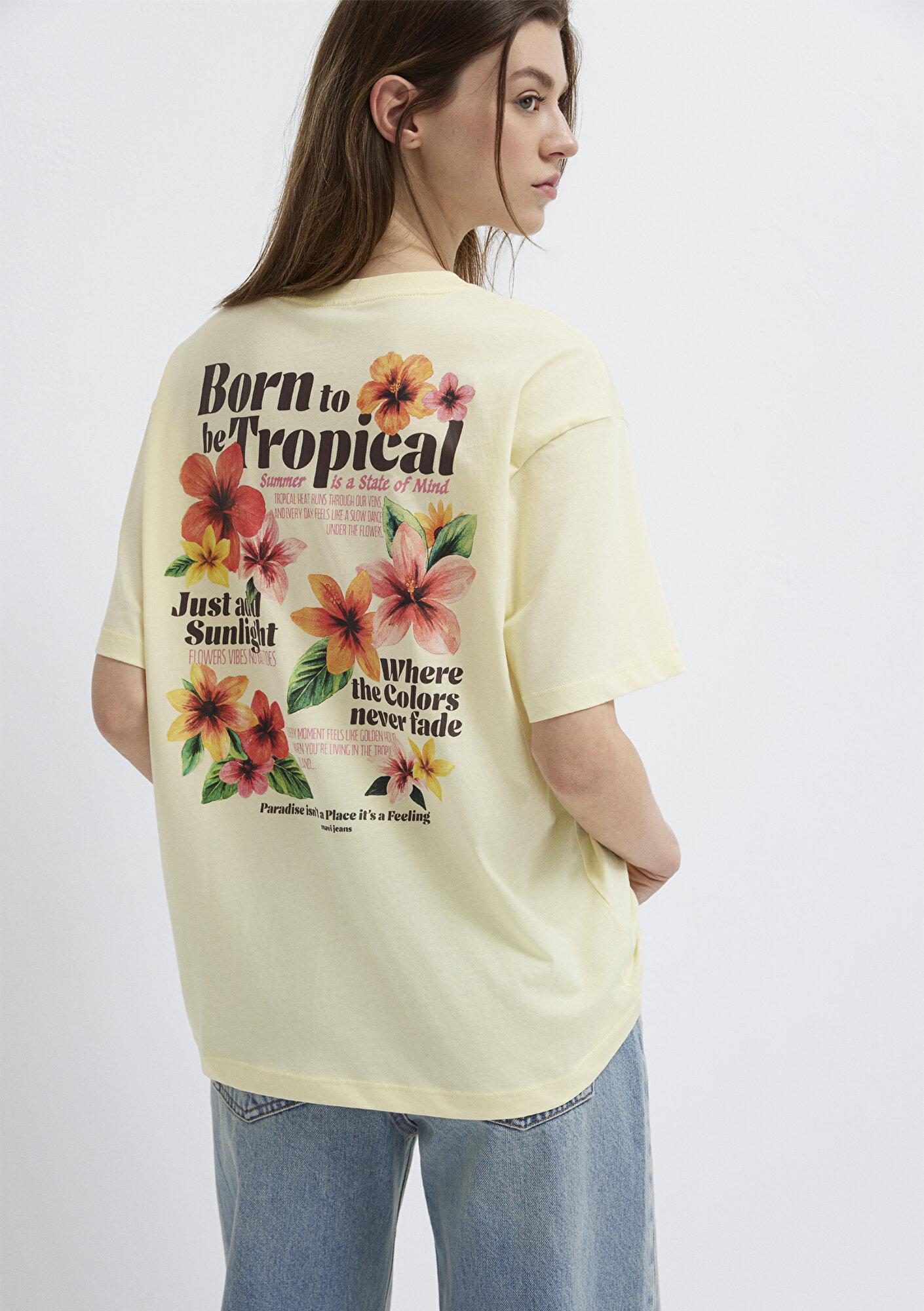 Mavi Tropical Baskılı Sarı Tişört Loose Fit / Bol Rahat Kesim 1614151-71305