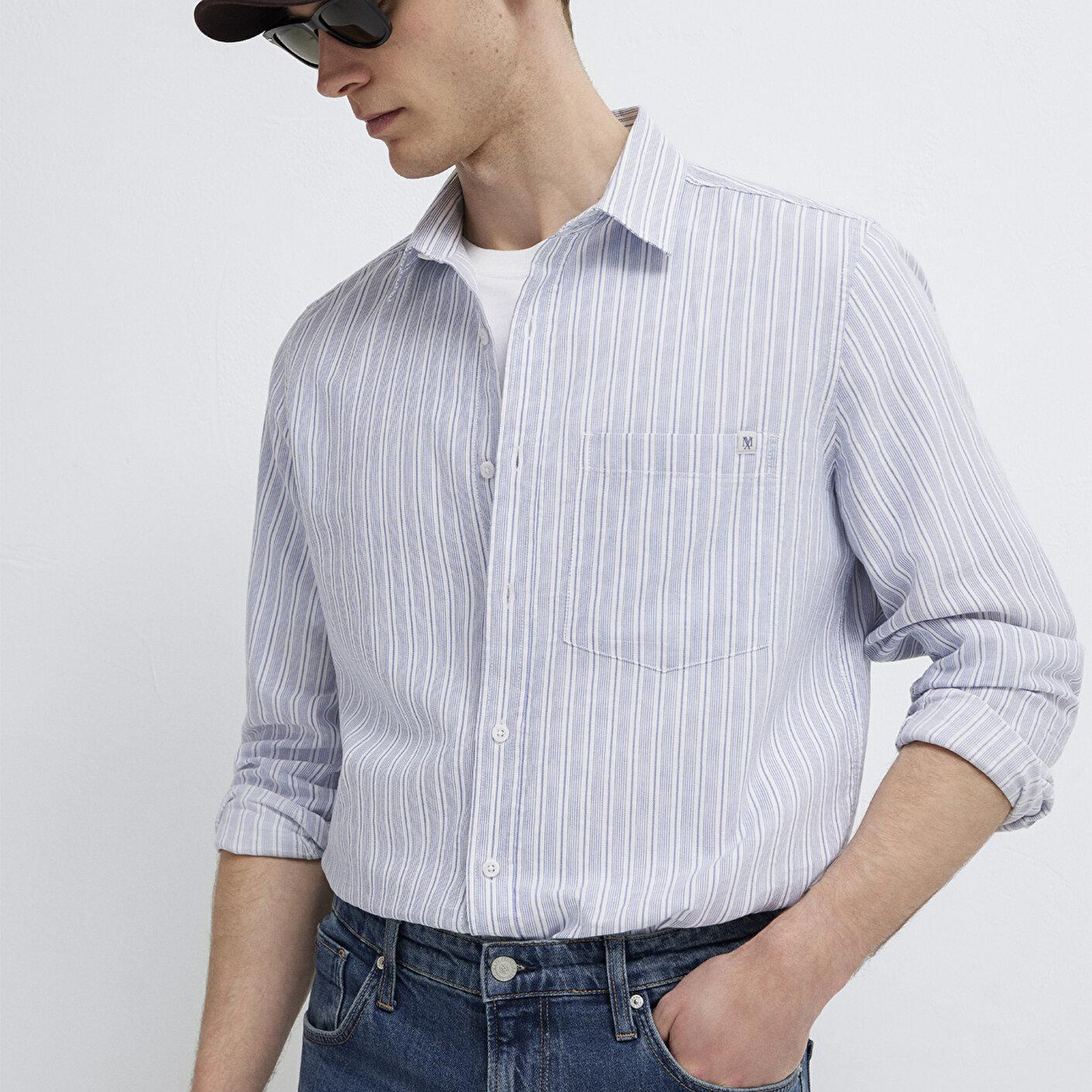 Mavi Çizgili Gömlek Regular Fit / Normal Kesim 0212006-91561