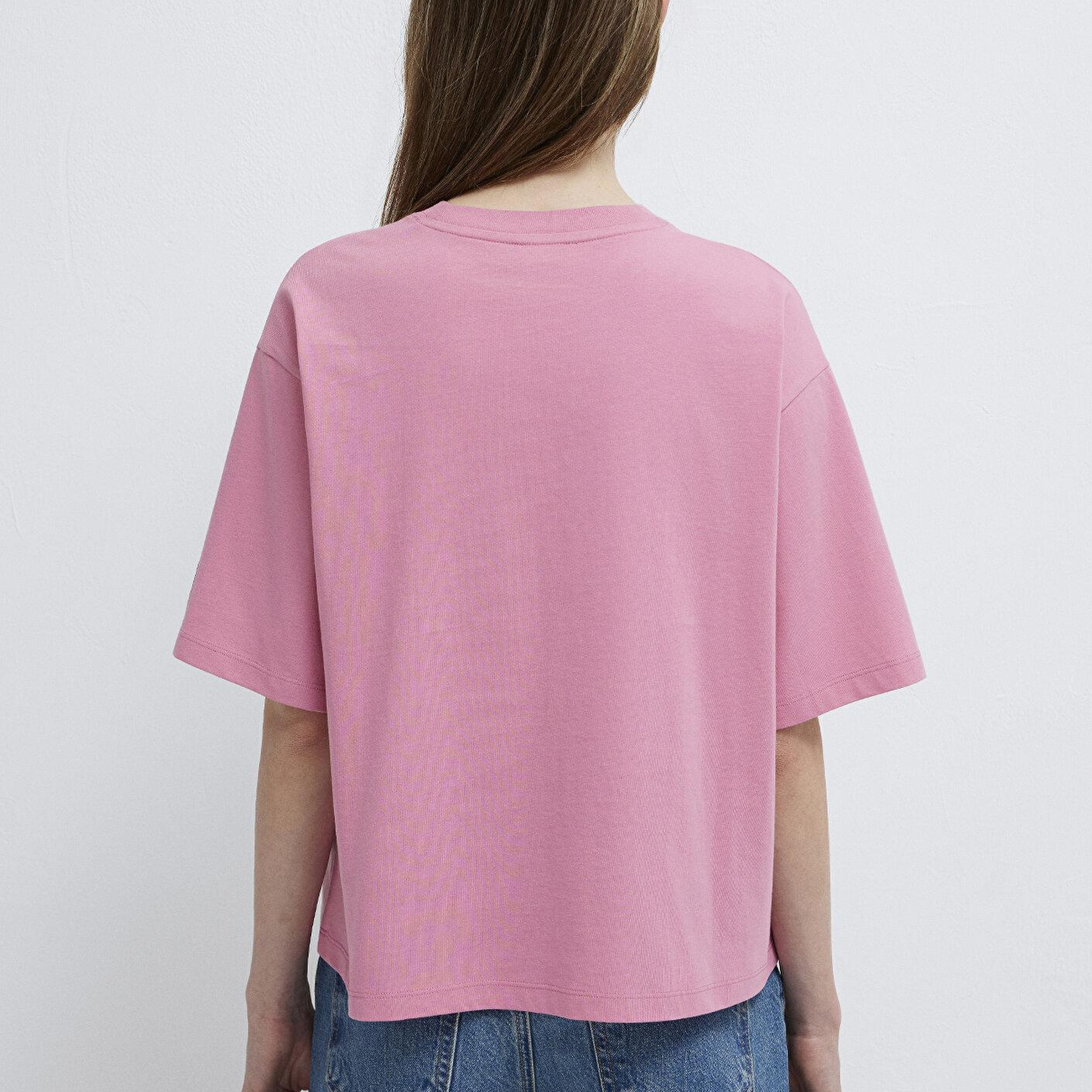 Mavi Baskılı Pembe Tişört Boxy Fit 1613923-71063