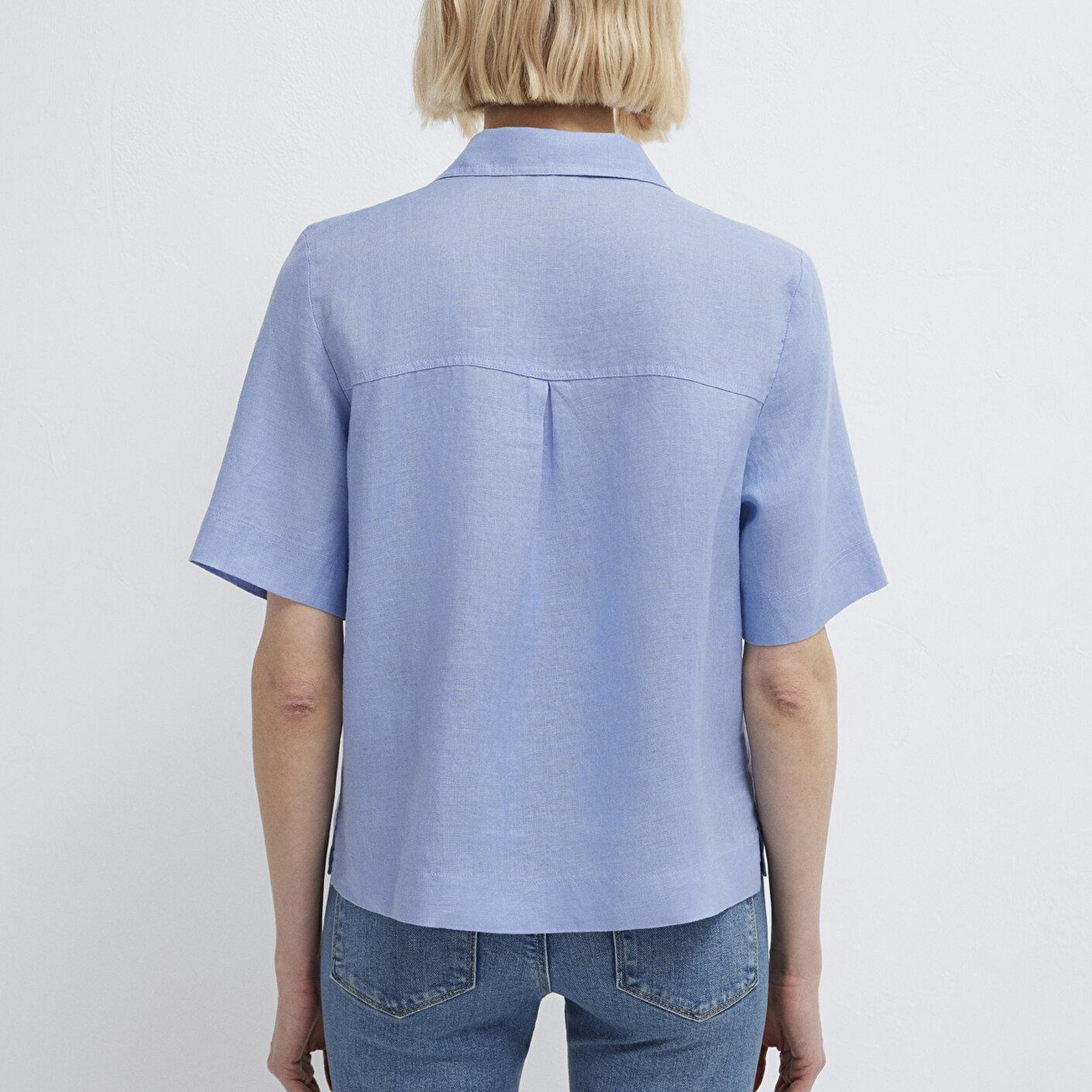 Mavi Cepli Mavi Keten Gömlek Slim Fit / Dar Kesim 1211466-80874