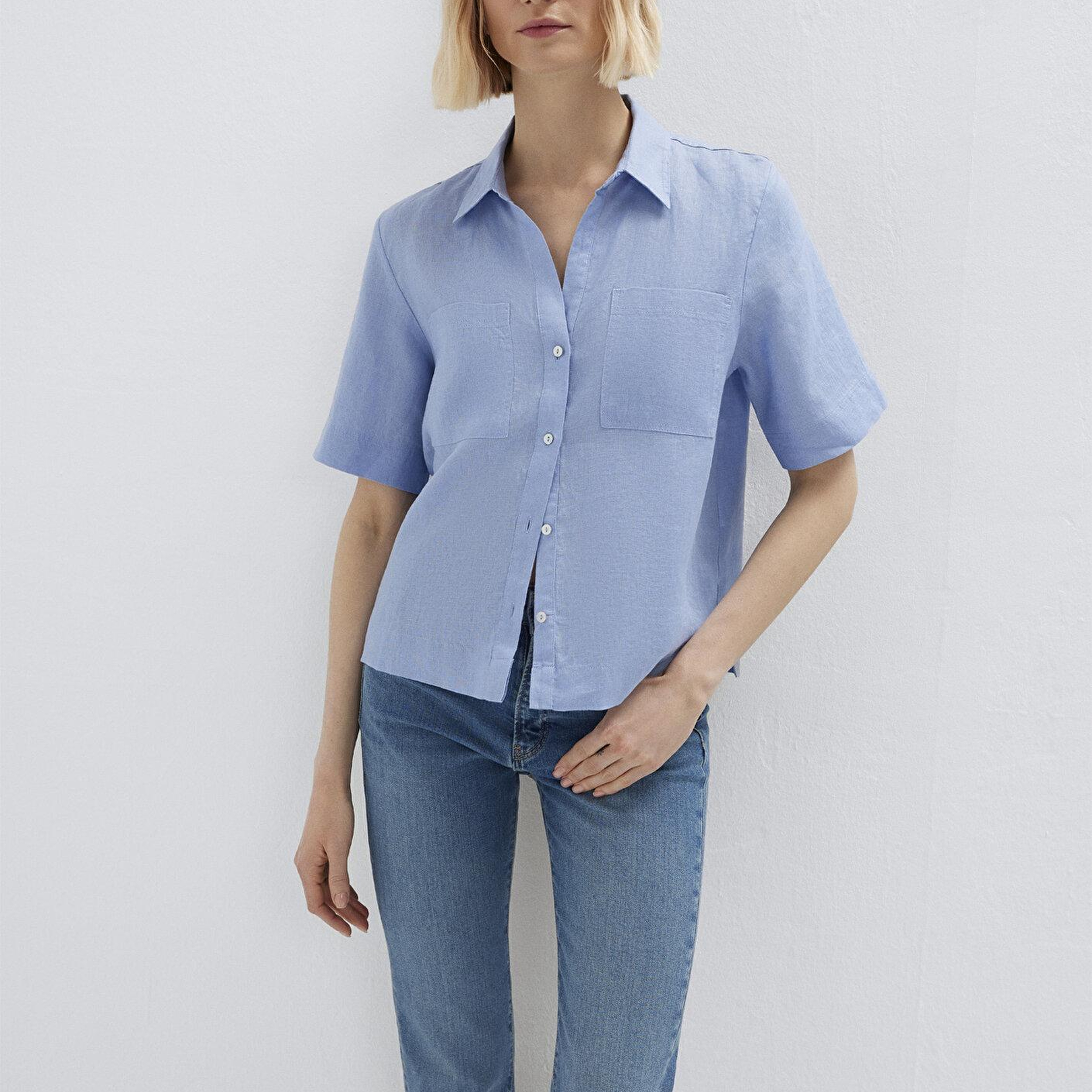 Mavi Cepli Mavi Keten Gömlek Slim Fit / Dar Kesim 1211466-80874