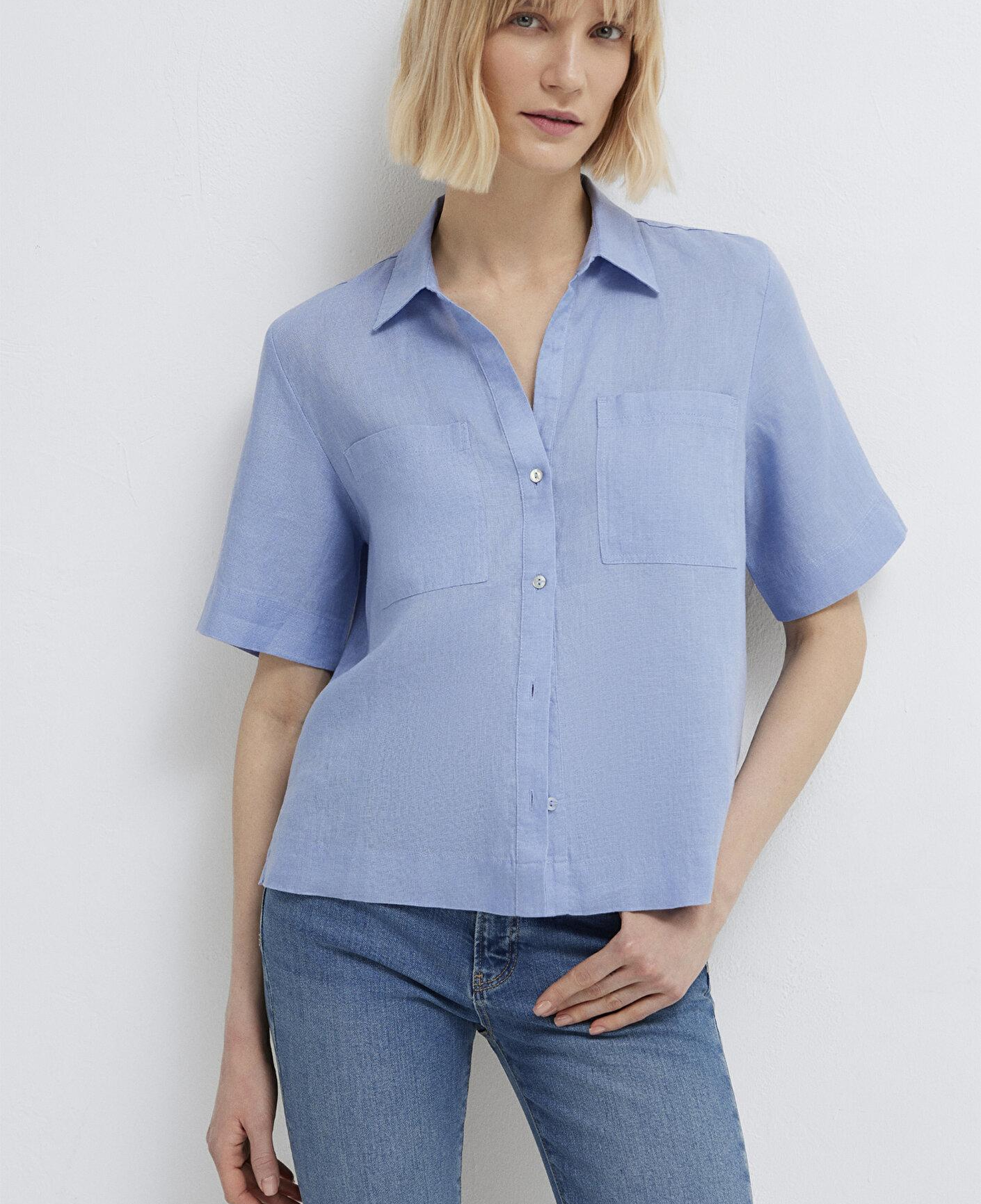 Mavi Cepli Mavi Keten Gömlek Slim Fit / Dar Kesim 1211466-80874