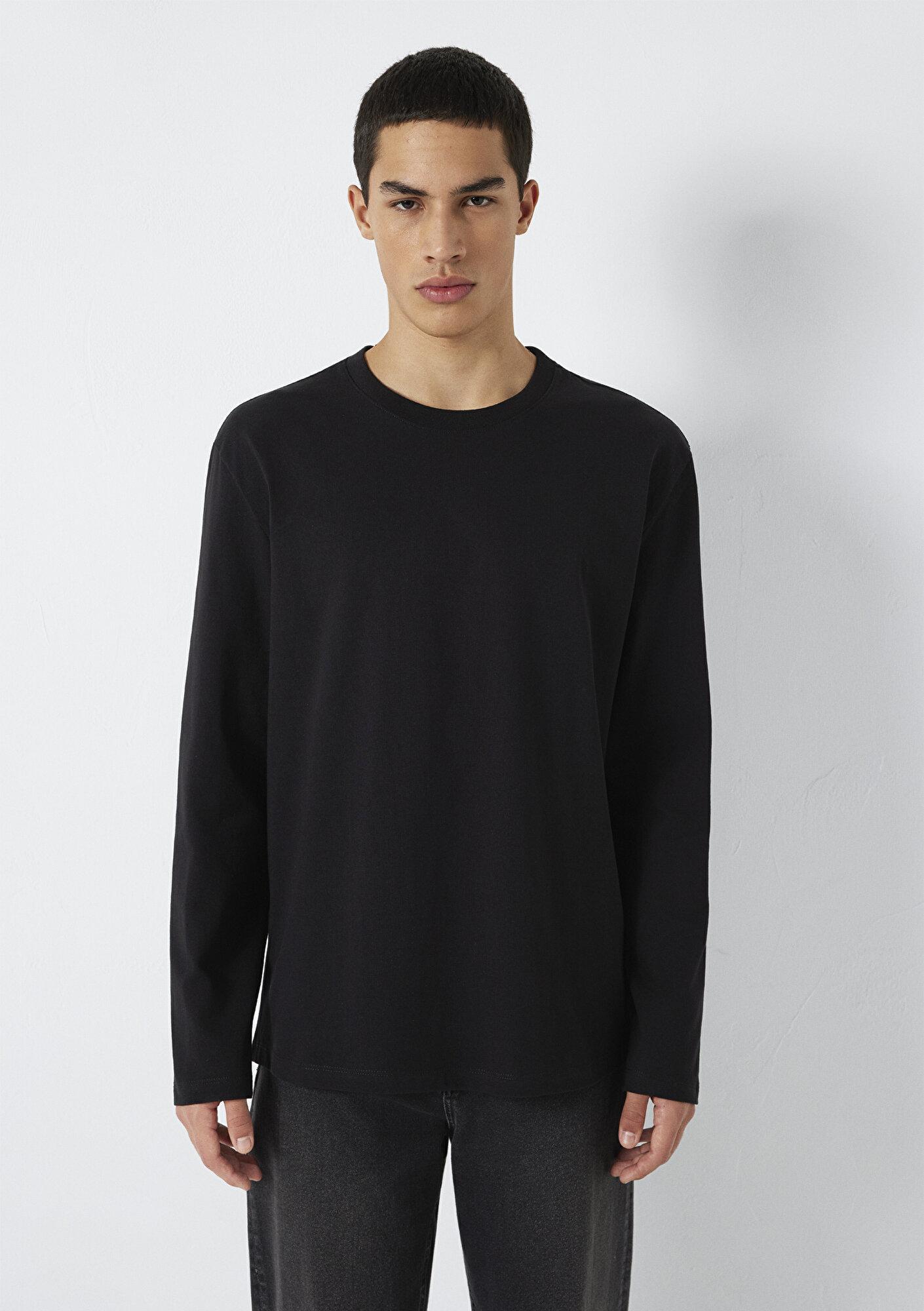 Mavi Uzun Kollu Siyah Basic Tişört Loose Fit / Bol Rahat Kesim 0613170-900