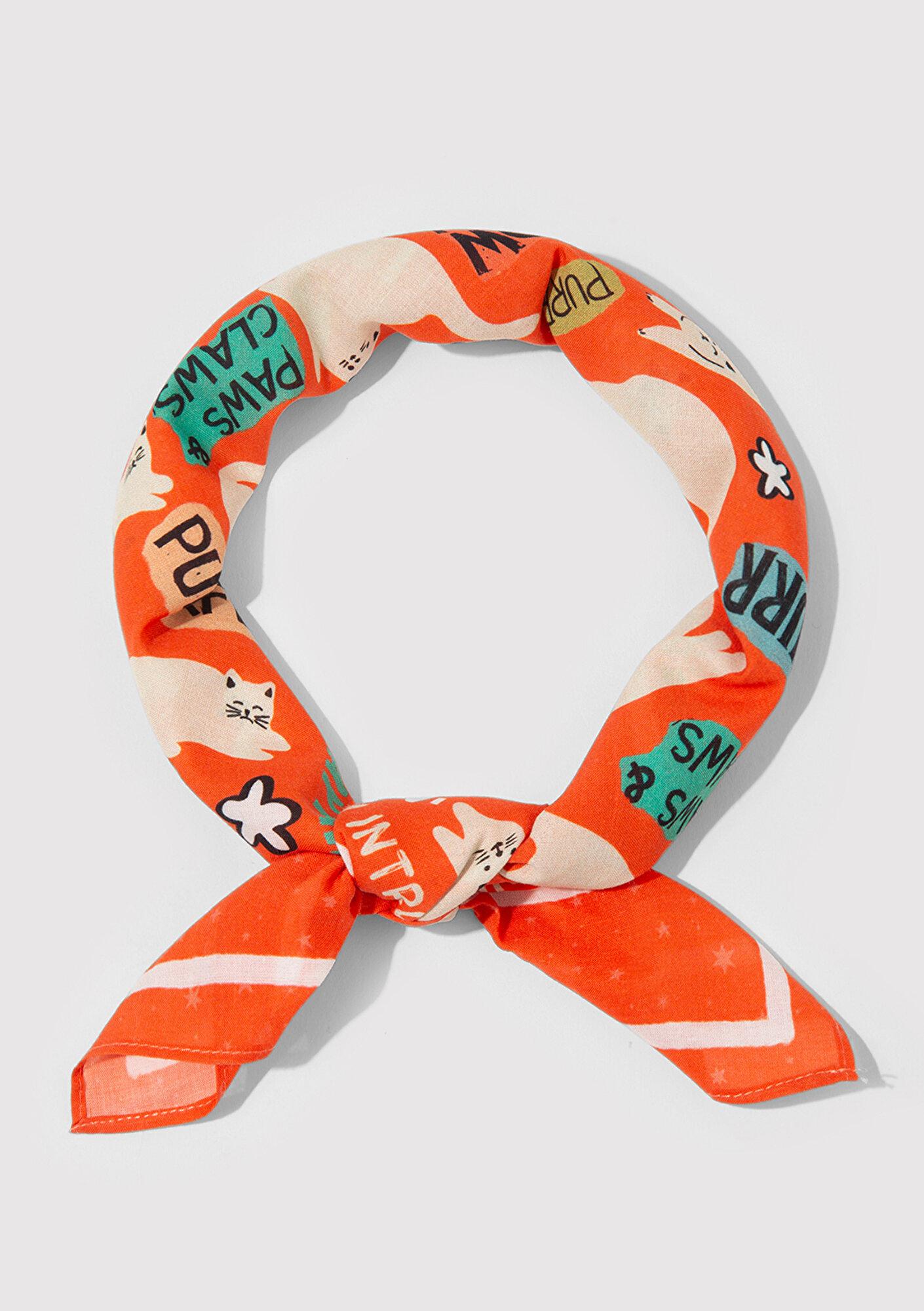 Mavi Kedi Baskılı Turuncu Bandana 1913765-82676