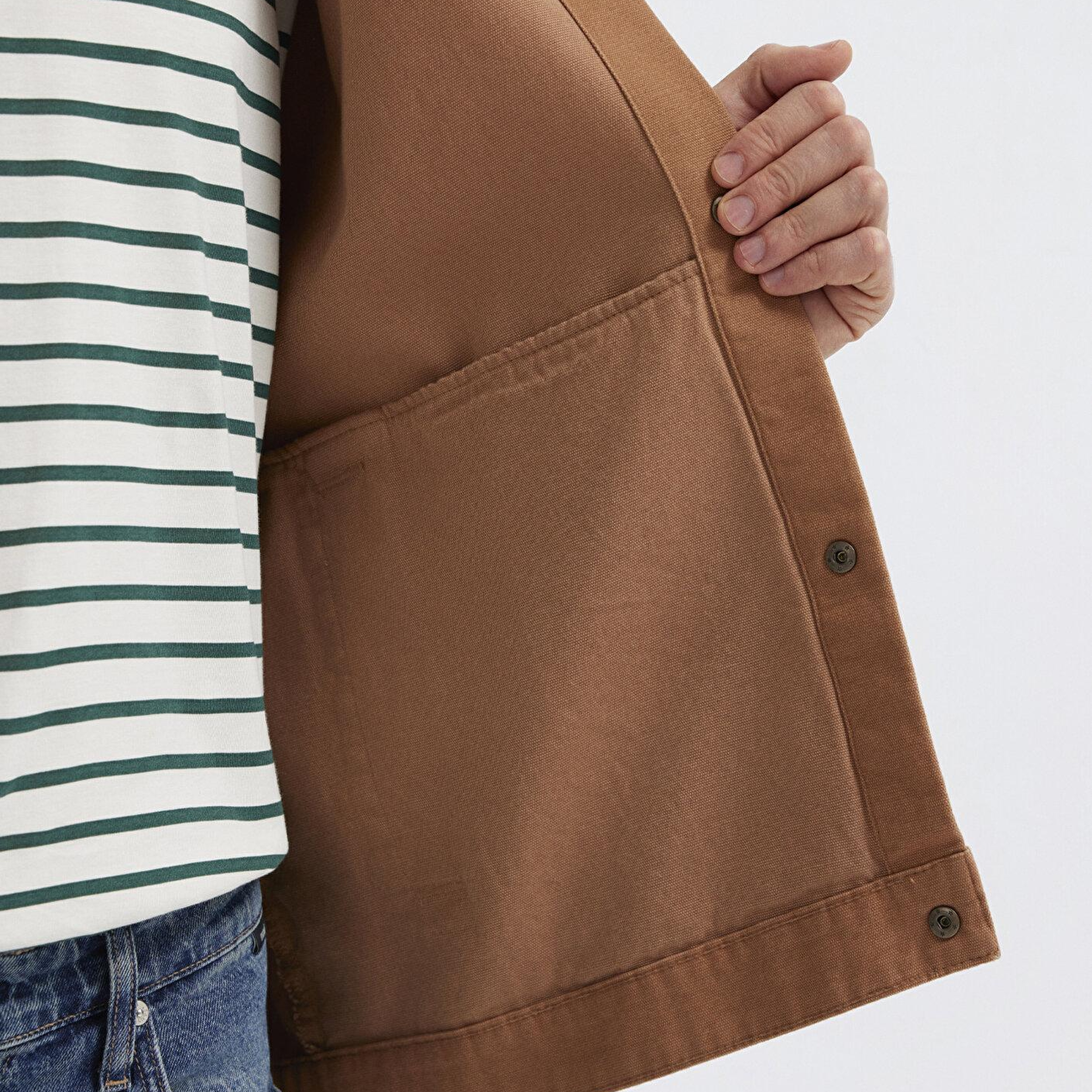 Mavi Yaka Detaylı Kahverengi Gömlek Loose Fit / Bol Rahat Kesim 0211900-91393