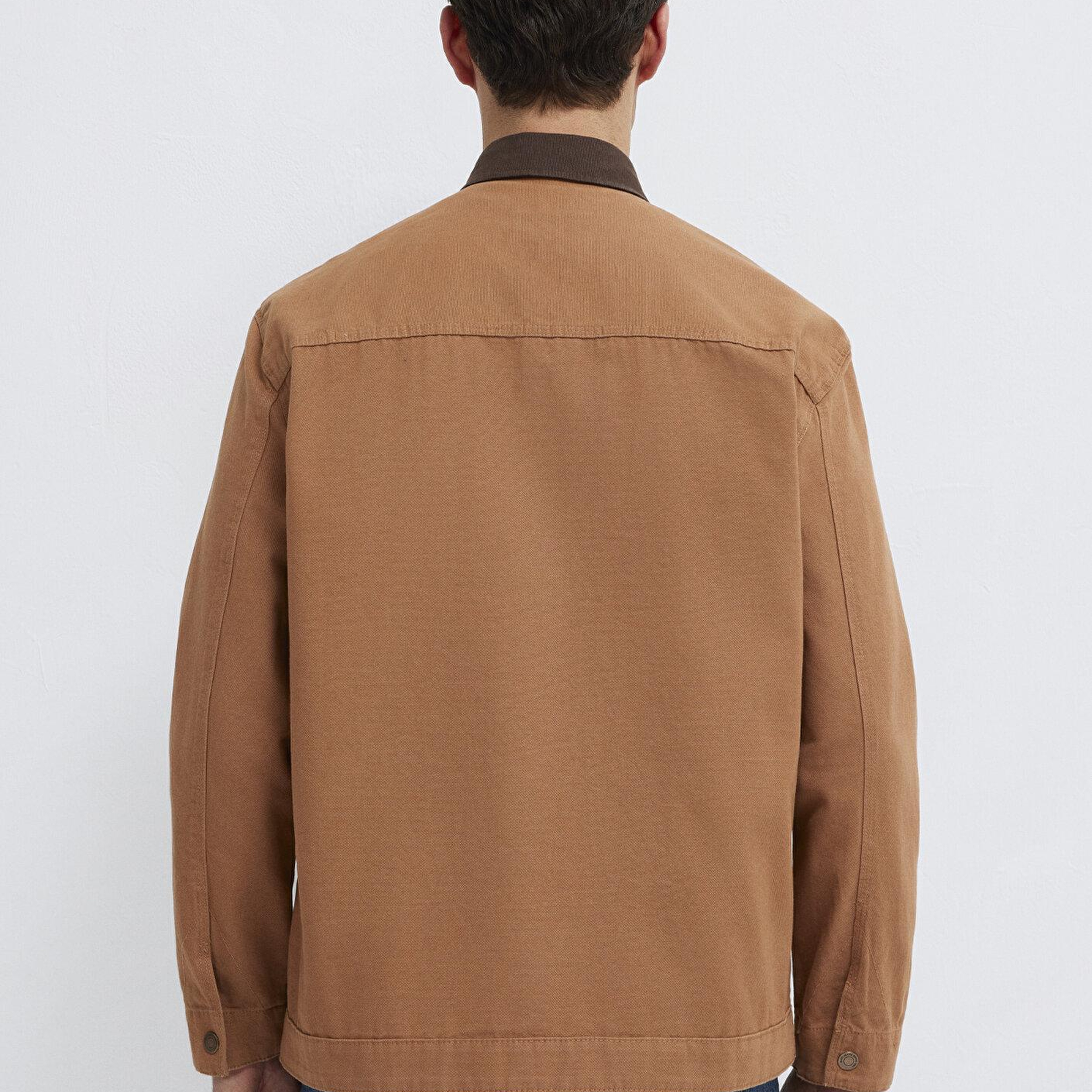 Mavi Yaka Detaylı Kahverengi Gömlek Loose Fit / Bol Rahat Kesim 0211900-91393