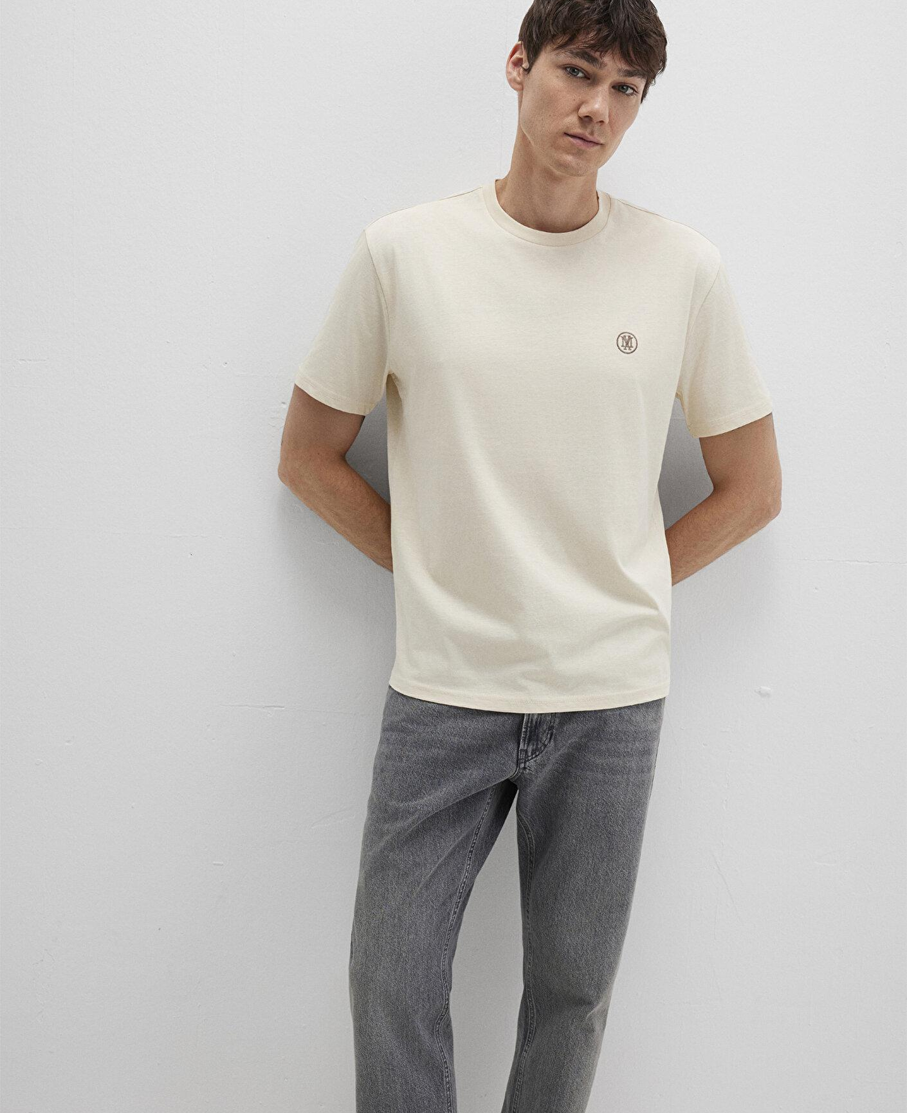 Mavi Mavi Logo İşlemeli Bej Basic Tişört Loose Fit / Bol Rahat Kesim 067074-70072
