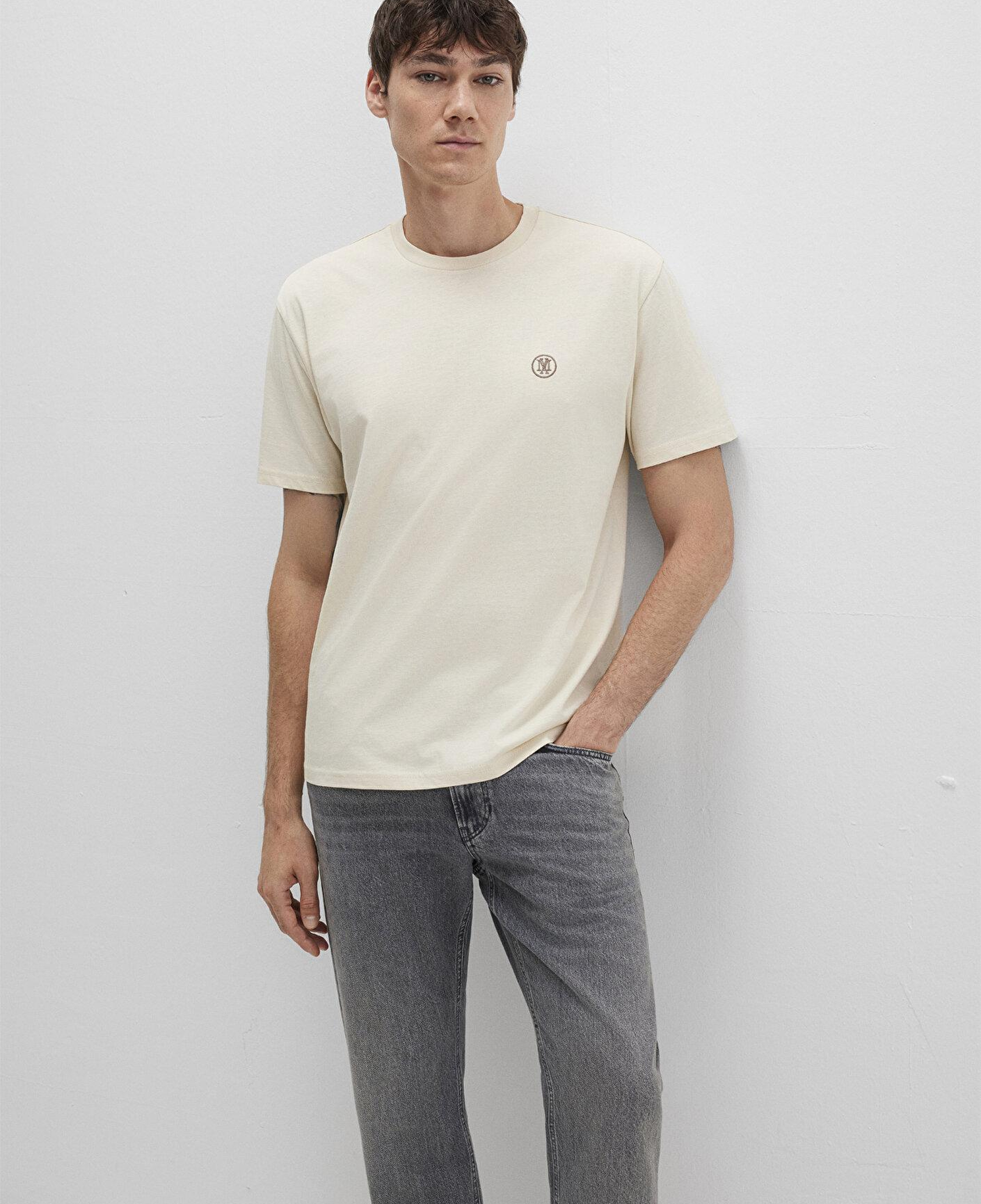 Mavi Mavi Logo İşlemeli Bej Basic Tişört Loose Fit / Bol Rahat Kesim 067074-70072