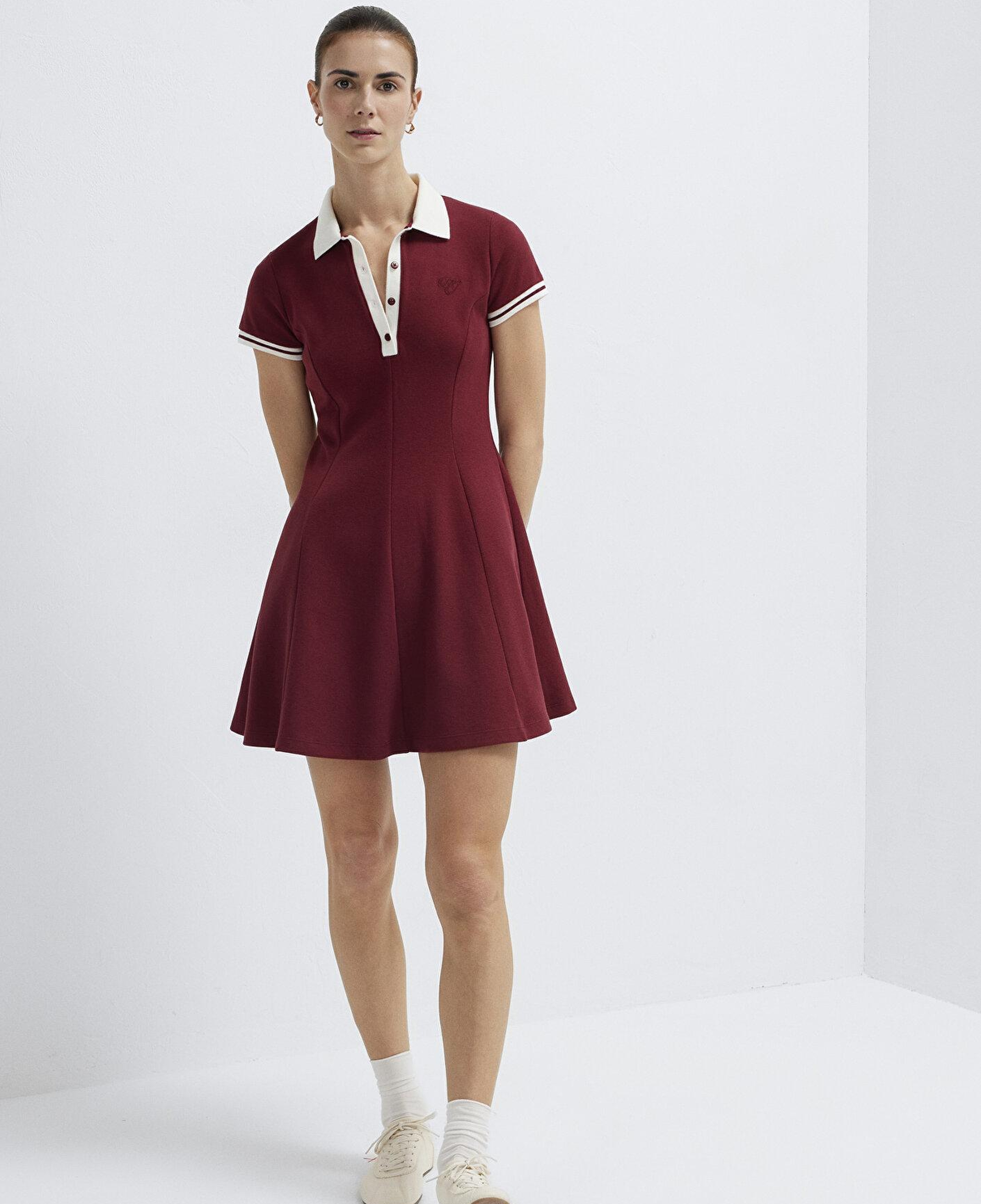 Mavi Polo Yaka Nakış Detaylı Bordo Mini Elbise 1310903-85633