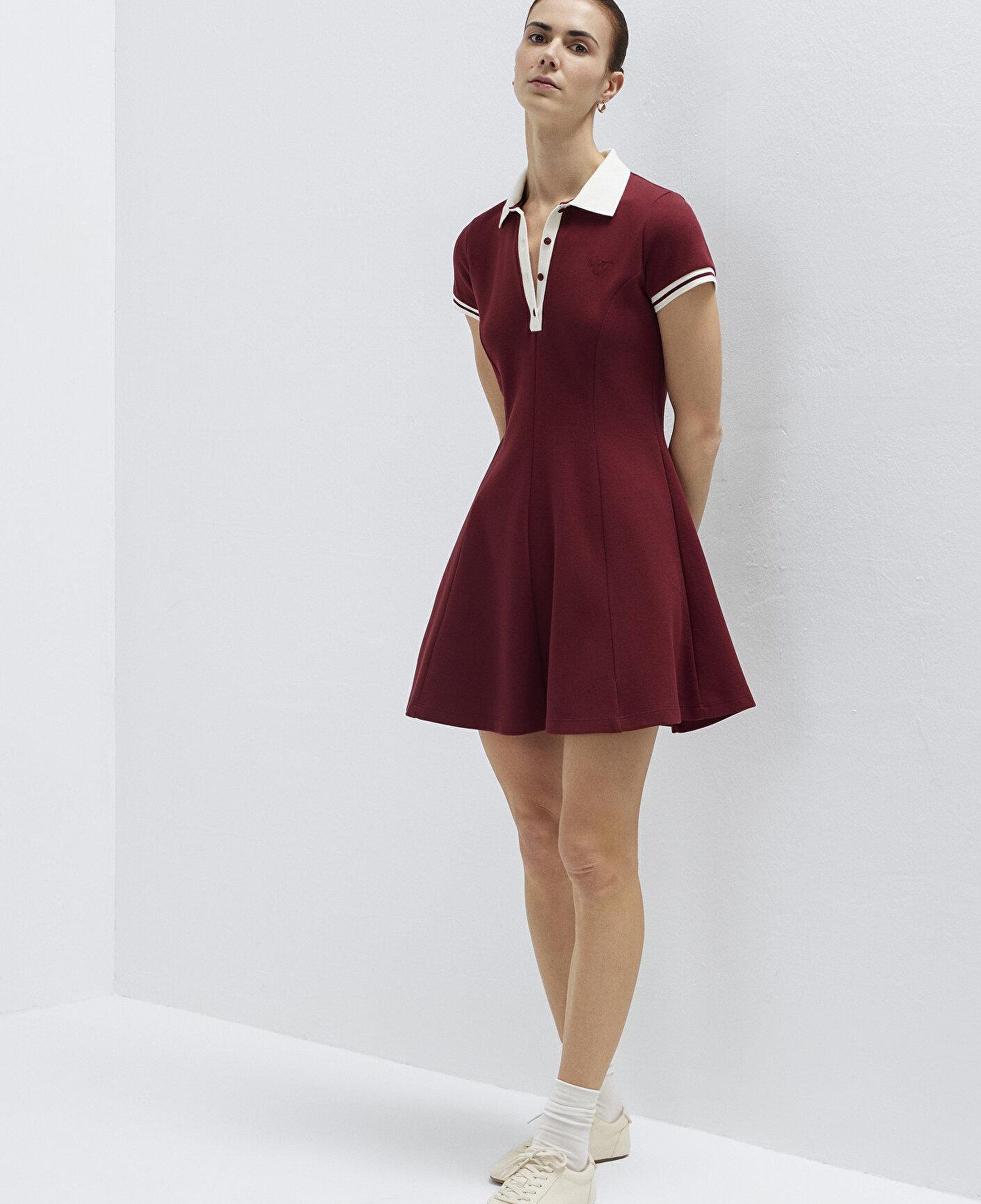 Mavi Polo Yaka Nakış Detaylı Bordo Mini Elbise 1310903-85633
