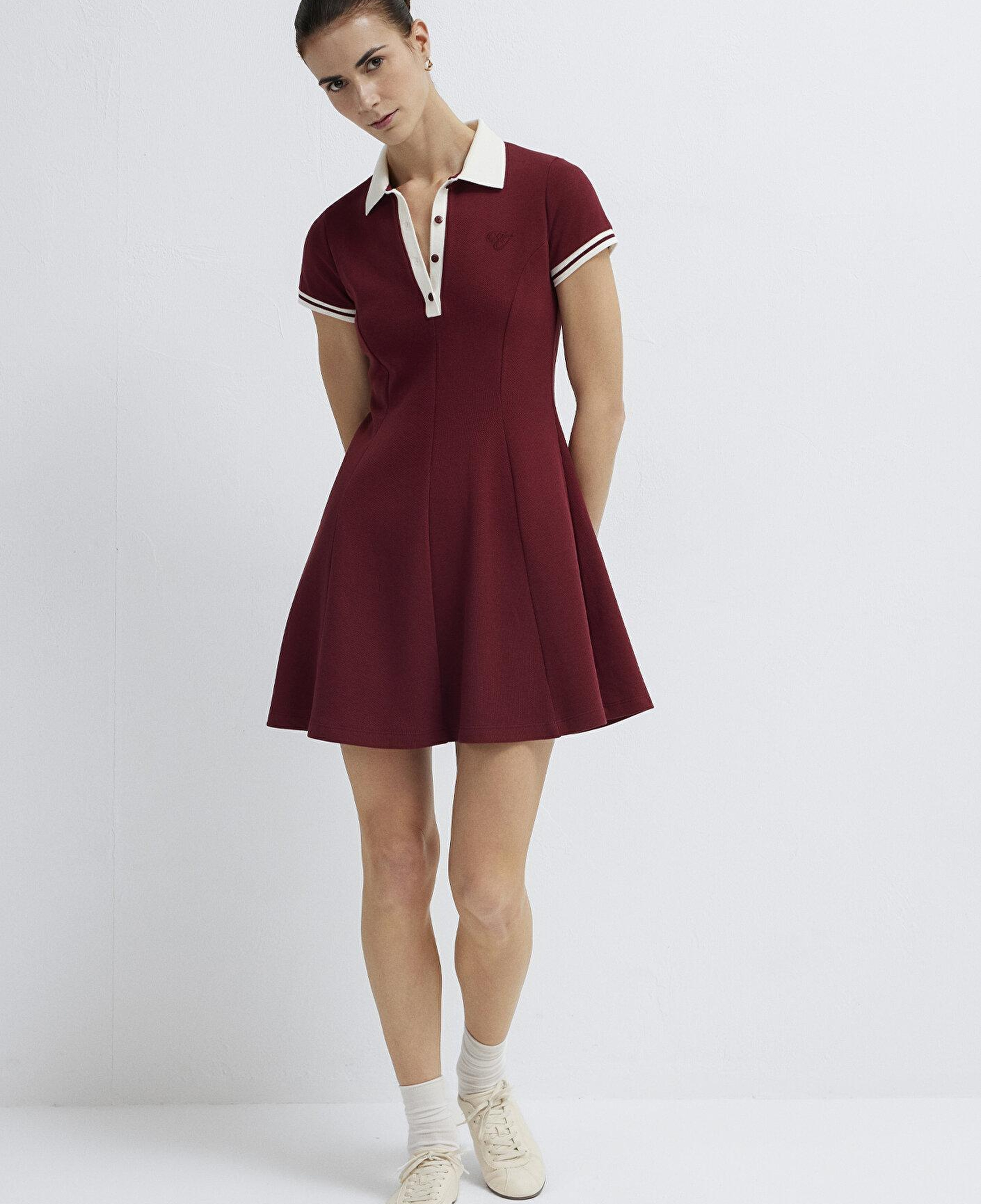 Mavi Polo Yaka Nakış Detaylı Bordo Mini Elbise 1310903-85633