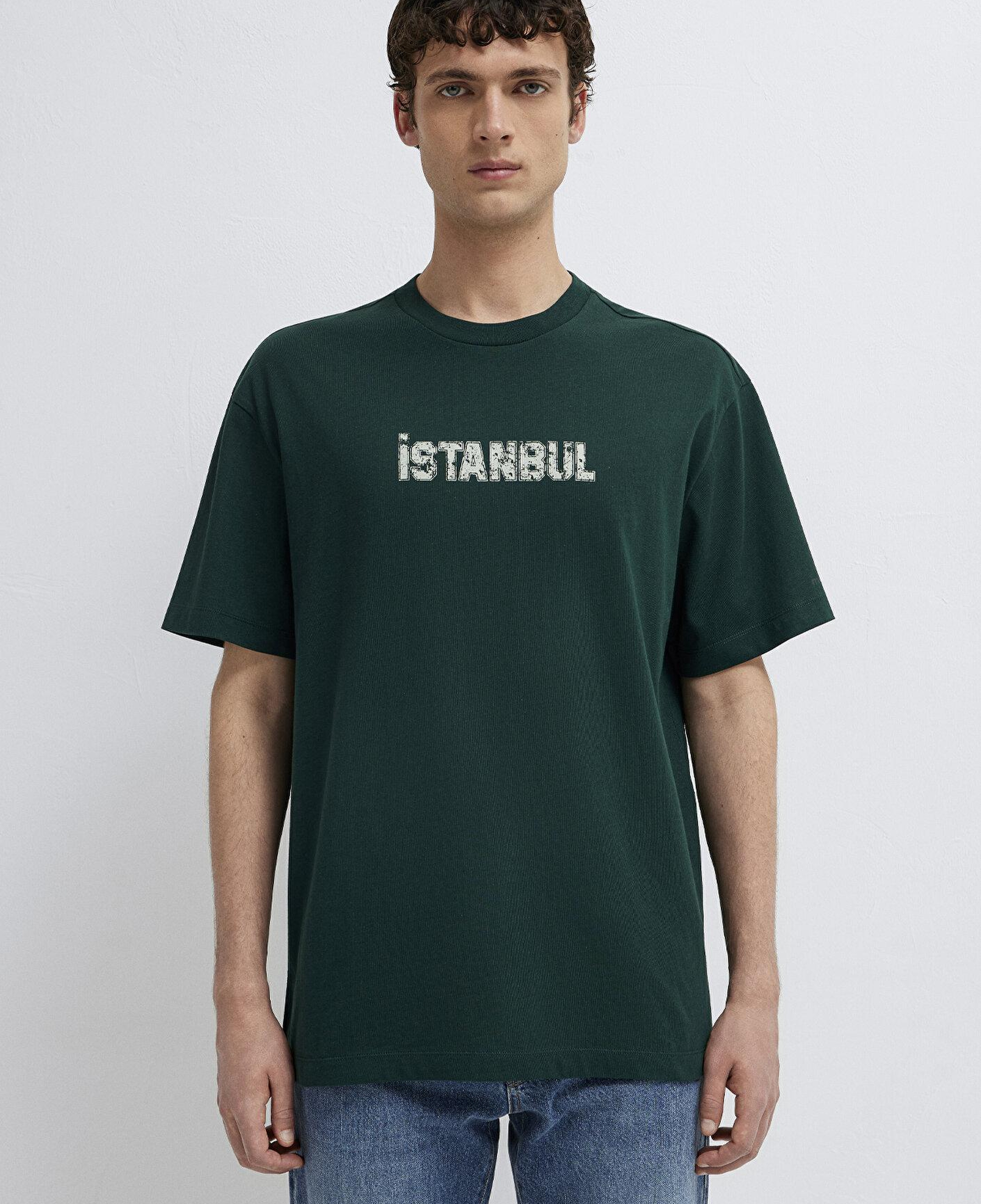 Mavi İstanbul Baskılı Yeşil Tişört Loose Fit / Bol Rahat Kesim 0613593-85173
