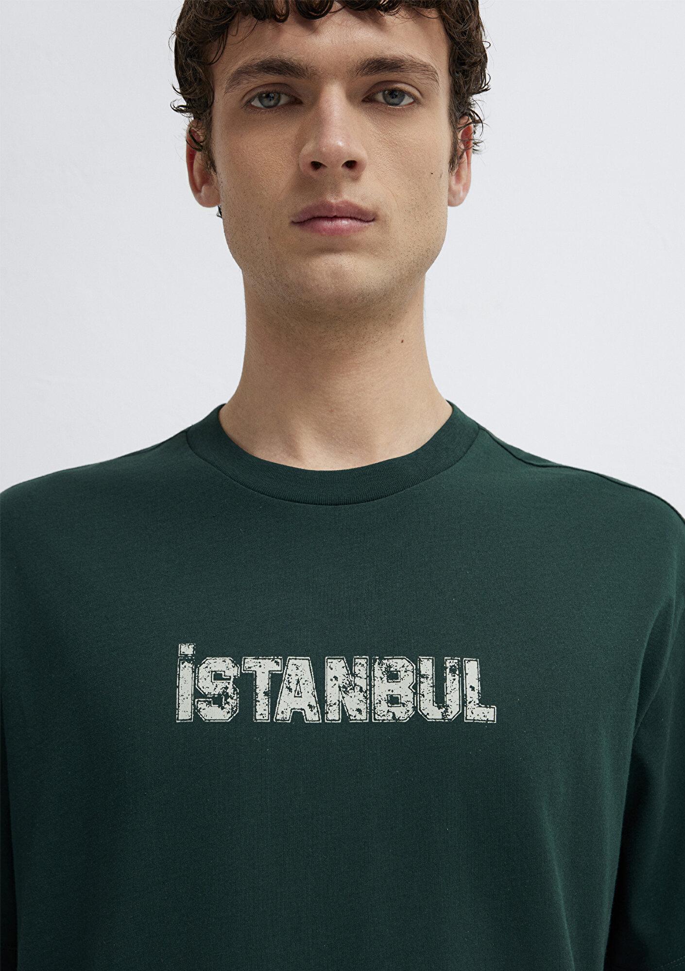 Mavi İstanbul Baskılı Yeşil Tişört Loose Fit / Bol Rahat Kesim 0613593-85173
