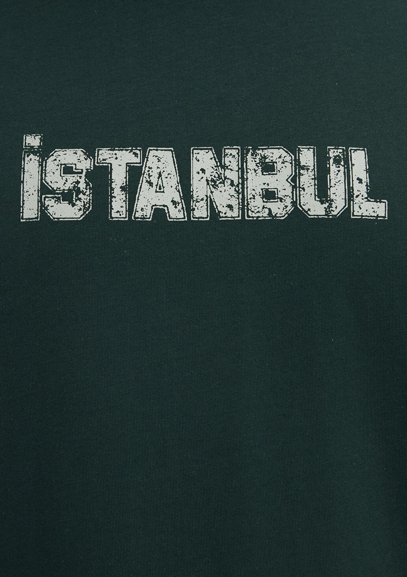 Mavi İstanbul Baskılı Yeşil Tişört Loose Fit / Bol Rahat Kesim 0613593-85173
