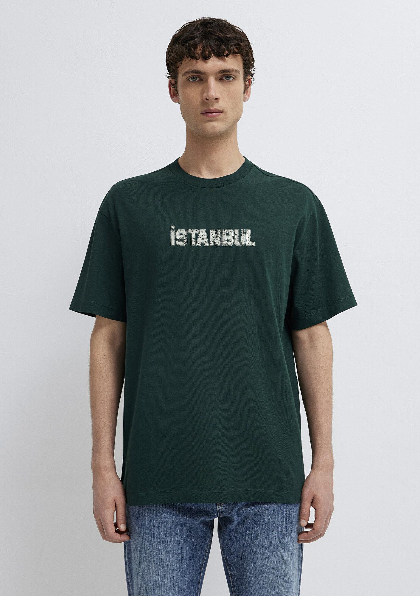 Mavi İstanbul Baskılı Yeşil Tişört Loose Fit / Bol Rahat Kesim 0613593-85173