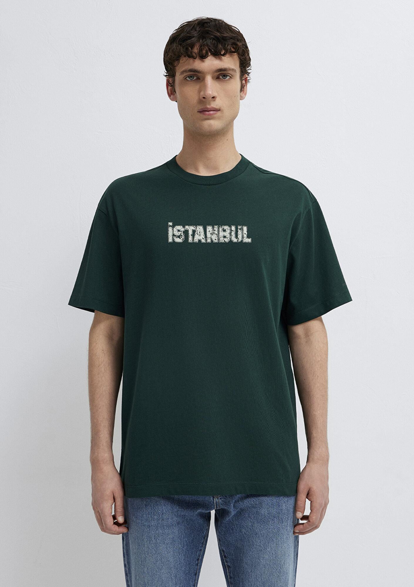 Mavi İstanbul Baskılı Yeşil Tişört Loose Fit / Bol Rahat Kesim 0613593-85173