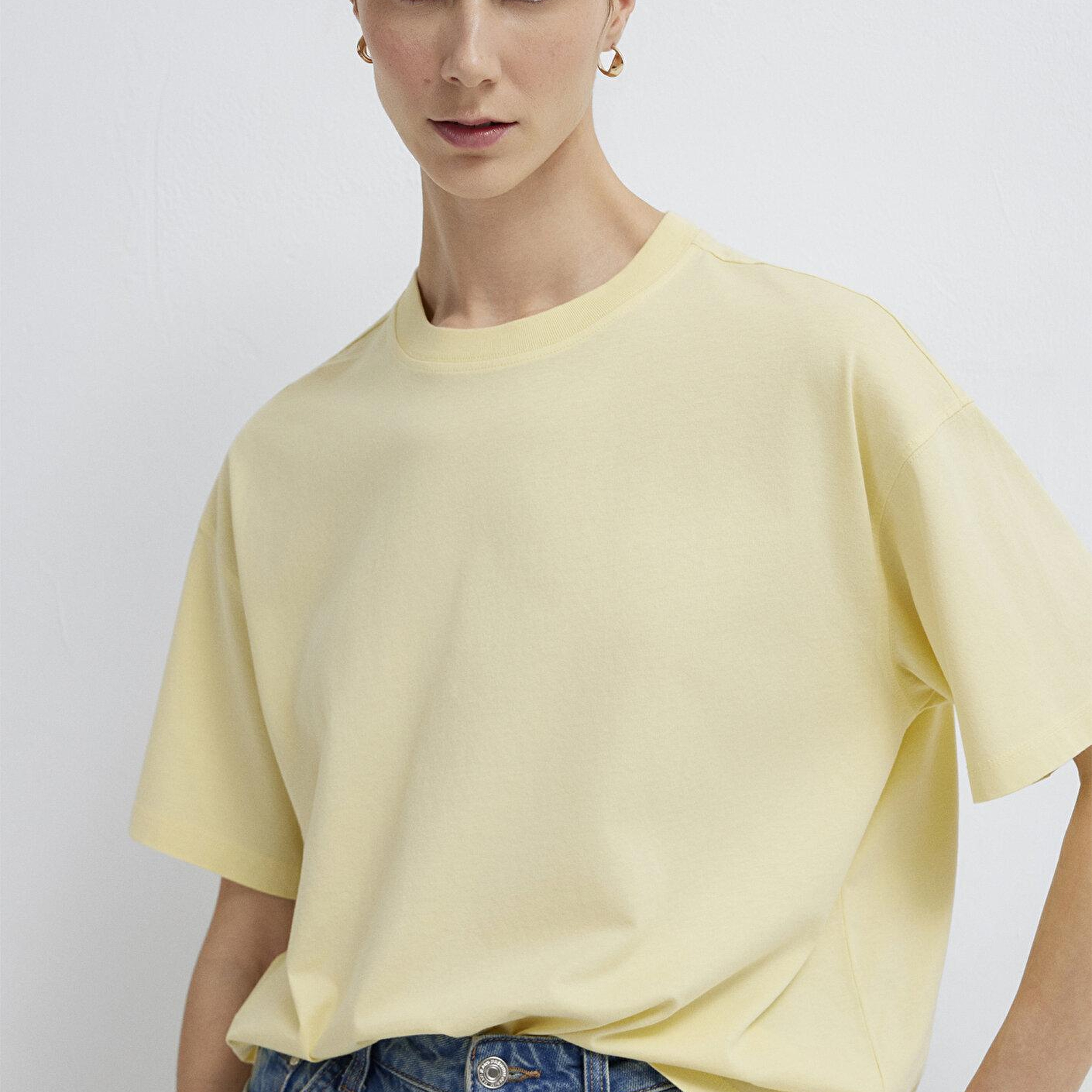 Mavi Sarı Basic Tişört Loose Fit / Bol Rahat Kesim 1614313-71187