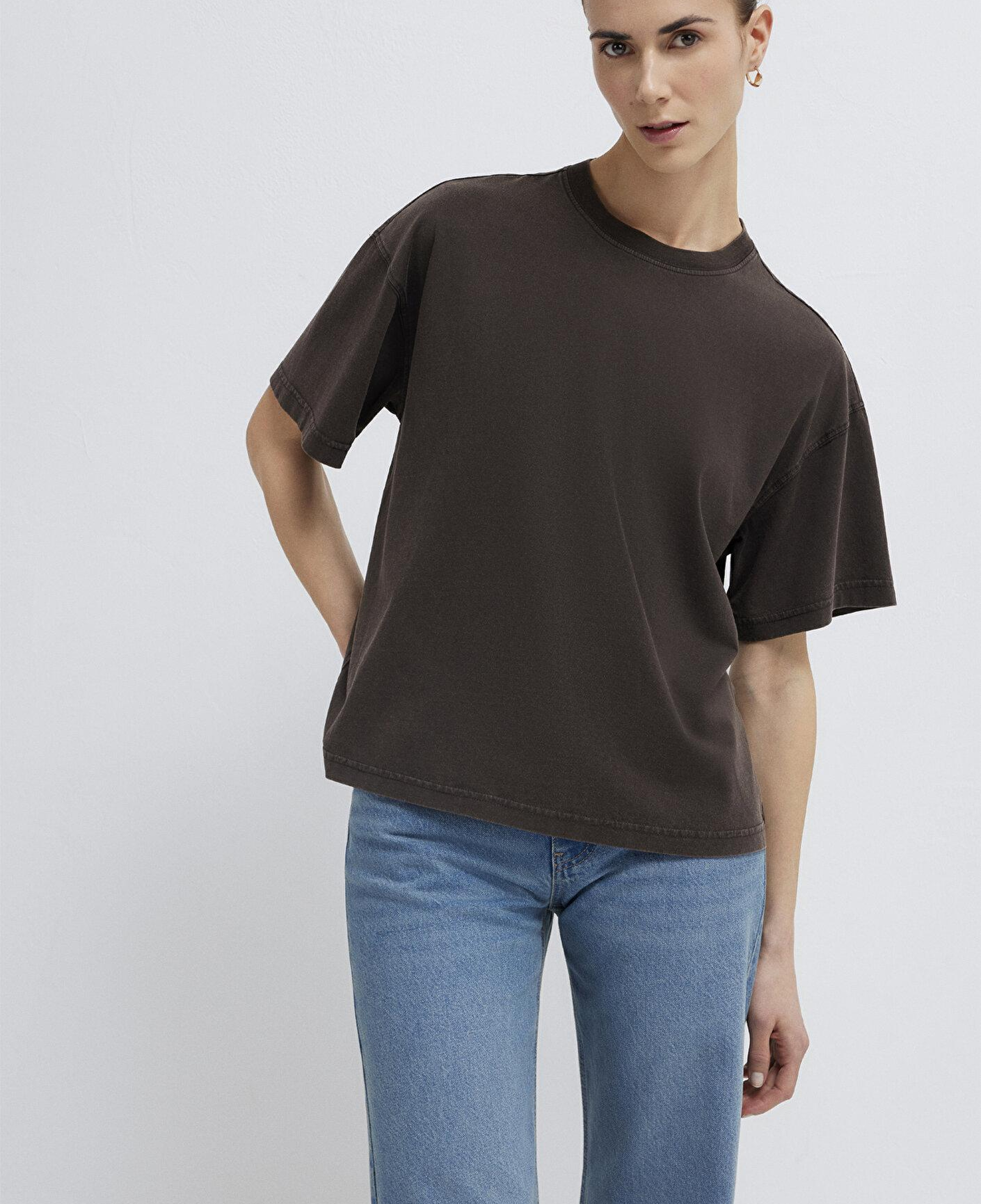 Mavi Kahverengi Basic Tişört Loose Fit / Bol Rahat Kesim 1614313-70236