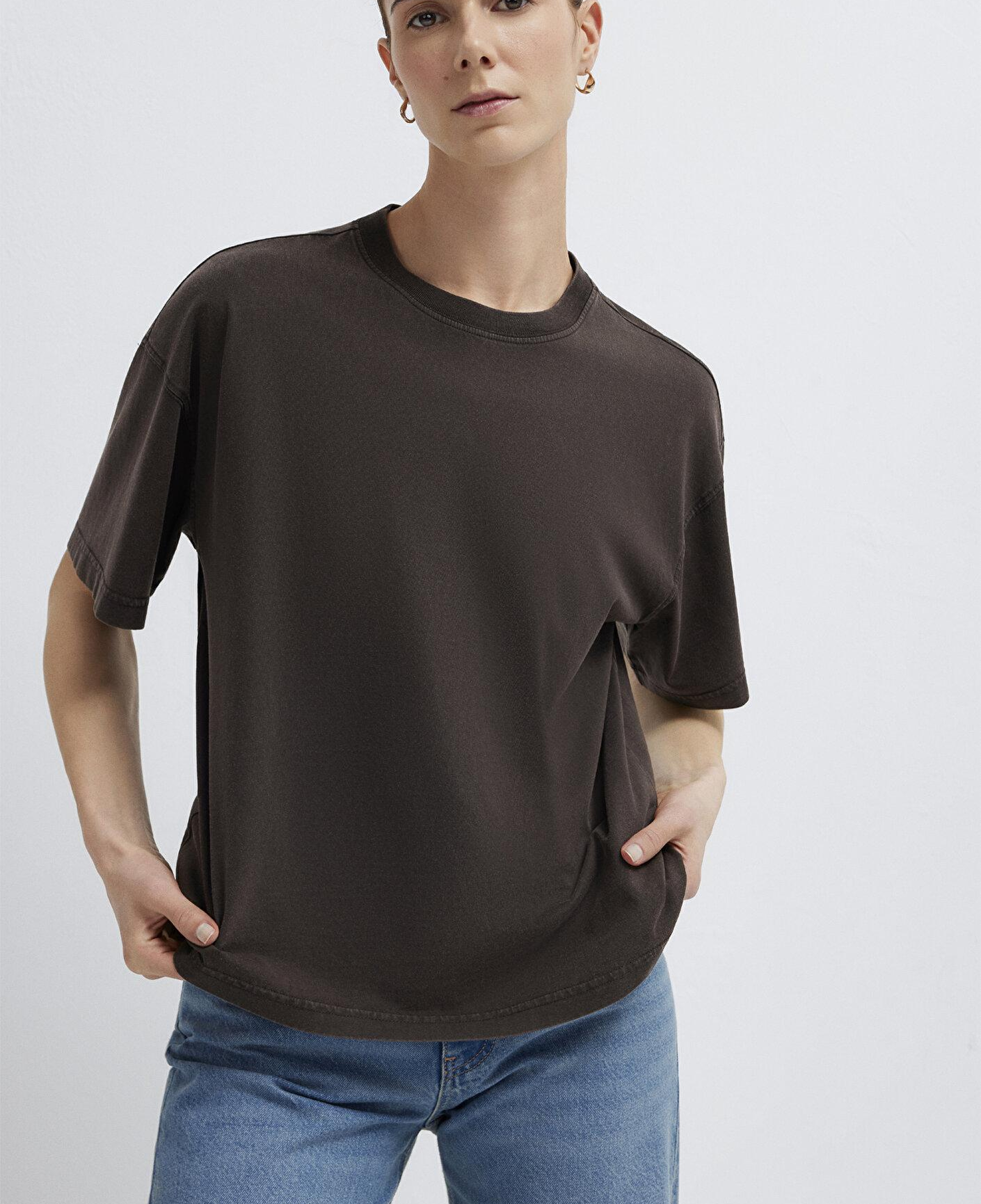 Mavi Kahverengi Basic Tişört Loose Fit / Bol Rahat Kesim 1614313-70236