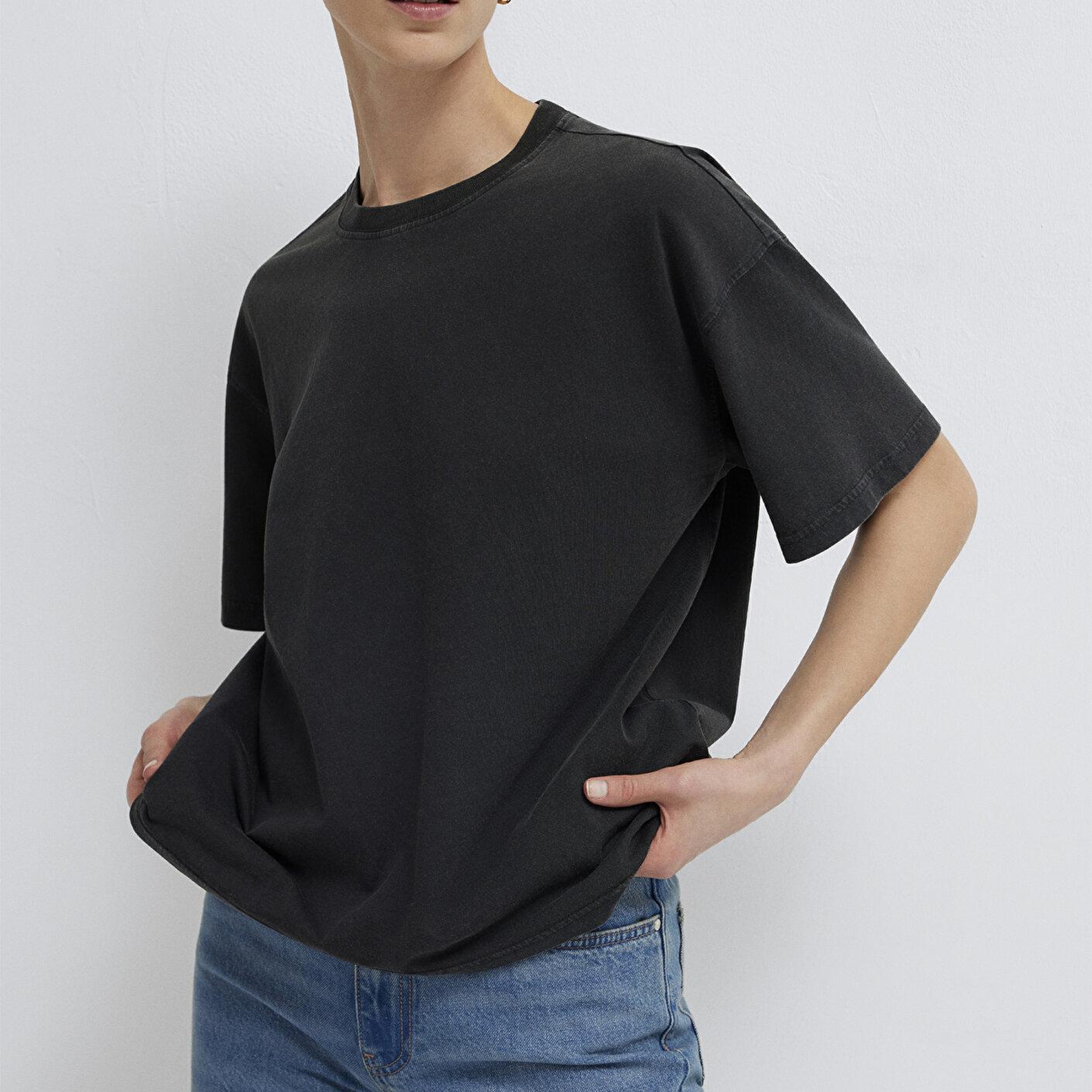 Mavi Antrasit Basic Tişört Loose Fit / Bol Rahat Kesim 1614313-70087